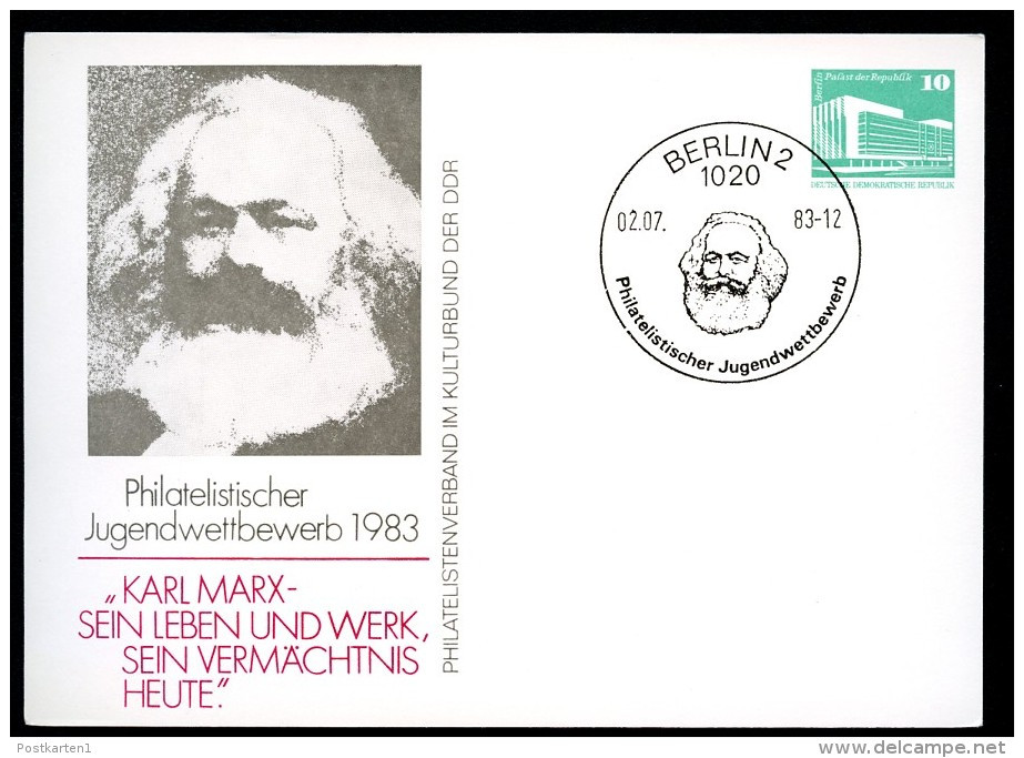 DDR PP18 C1/001 Privat-Postkarte Karl Marx Berlin Sost.1983  NGK 4,00 € - Cartes Postales Privées - Oblitérées