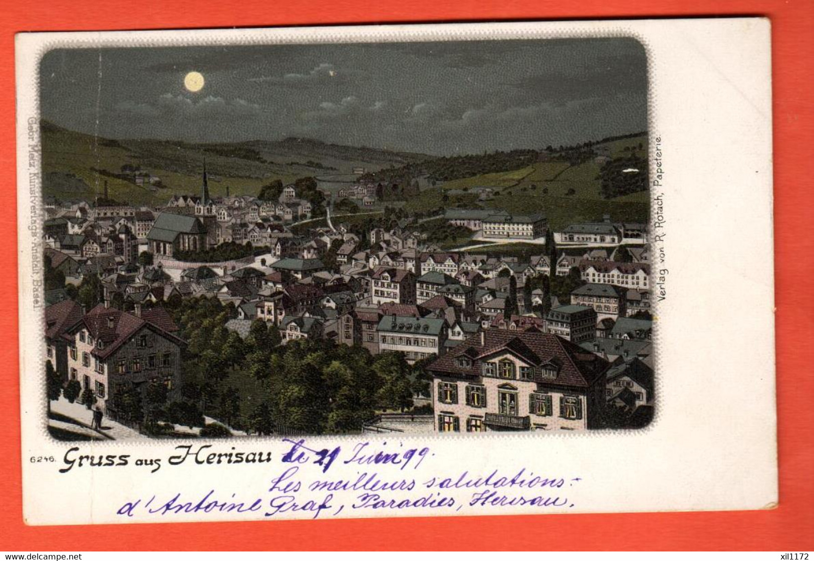 ZUC-06  Gruss Aus Herisau Mit Mondschein  Gelaufen 1899.  Falte. - Herisau