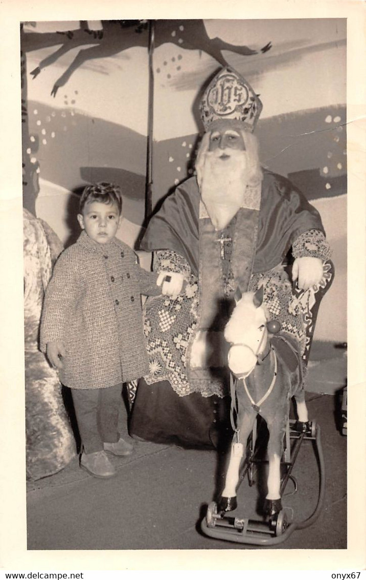 Carte Postale Photo  Jeune Garçon Et  SAINT-NICOLAS - JOUET - Cheval En Bois PRENOM - FÊTE -  1959 - Saint-Nicolas