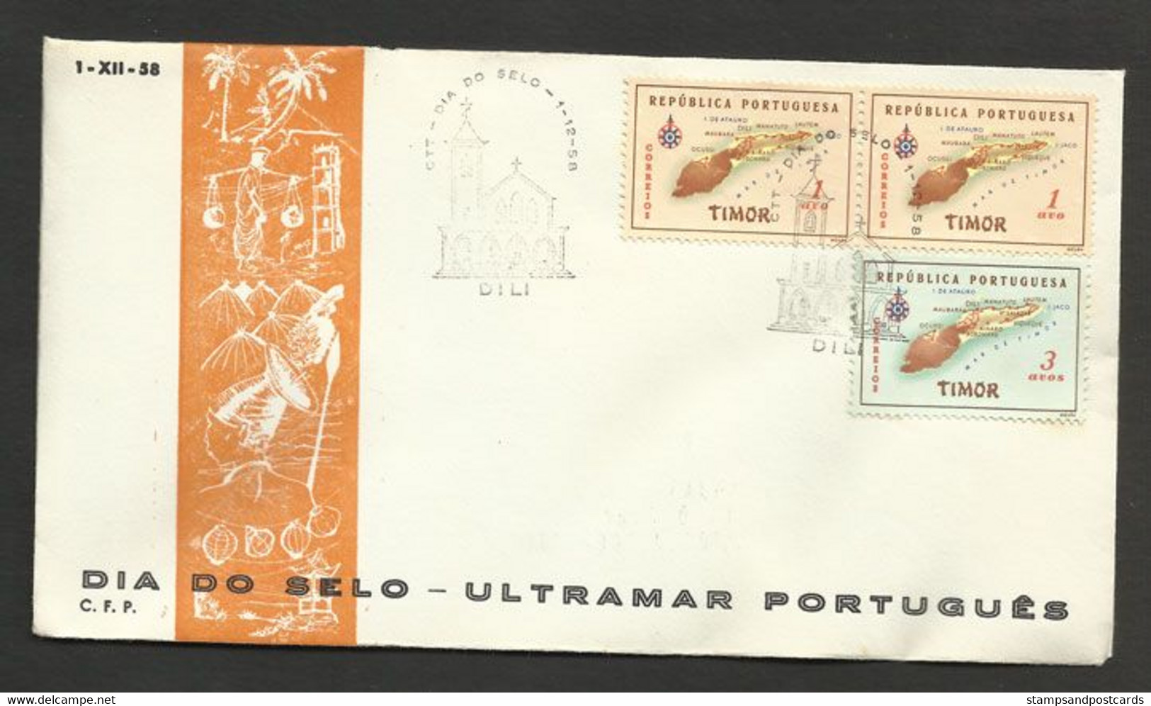 Timor Oriental Portugal Cachet Commémoratif Journée Du Timbre 1958 East Timor Event Postmark Stamp Day - Osttimor