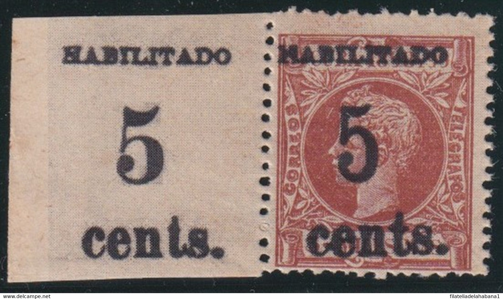 1899-607 CUBA 1899 US OCCUPATION. FORGERY PUERTO PRINCIPE. 2º ISSUE. 5c S. 3 Mls. PAIR NORMAL + SMALL NUMBER. - Nuevos