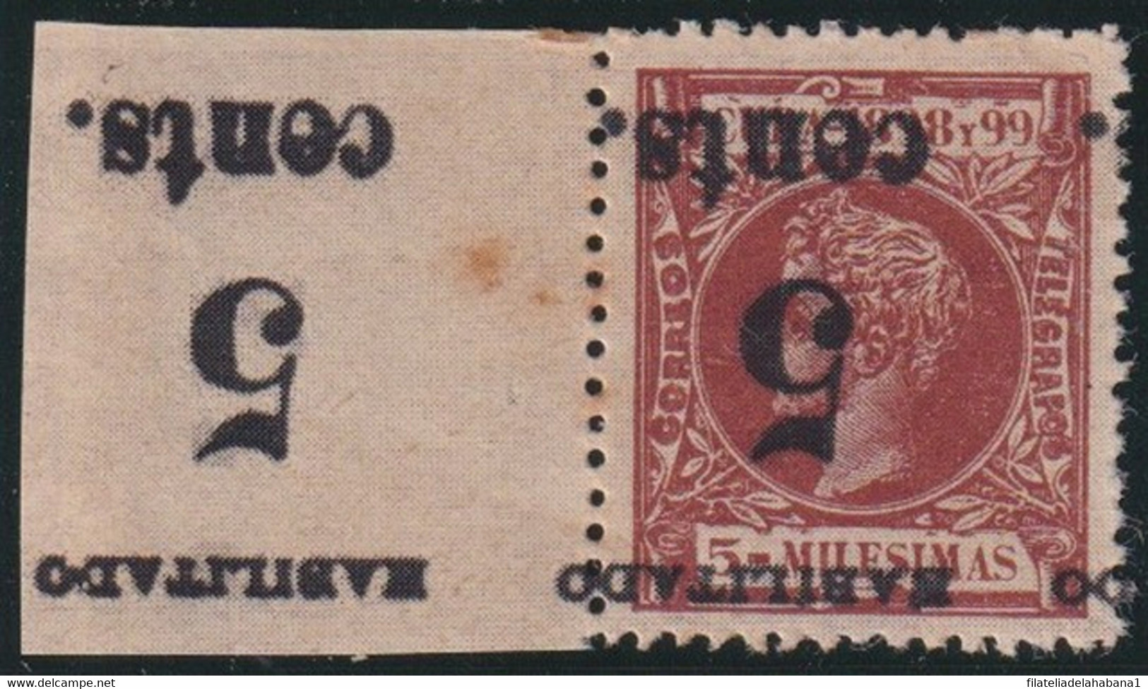 1899-610 CUBA 1899 US OCCUPATION. FORGERY PUERTO PRINCIPE. 2º ISSUE. 5c S. 5 Mls. PAIR INVERTED SURCHARGE. - Neufs