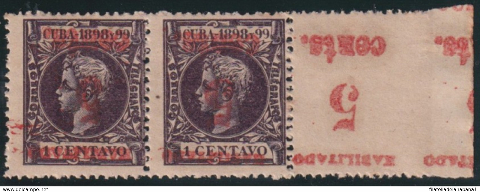 1899-613 CUBA 1899 US OCCUPATION FORGERY PUERTO PRINCIPE 4º ISSUE. 5c S 1c INVERTED SURCHARGE SMALL + NORMAL. - Nuovi