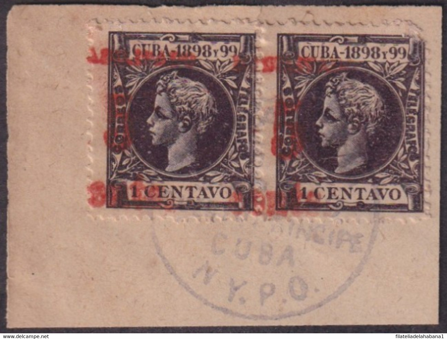 1899-621 CUBA 1899 US OCCUPATION FORGERY PUERTO PRINCIPE 4º ISSUE 5c S 1c USED IN FRAGMENT MILITAR ESTATION - Oblitérés