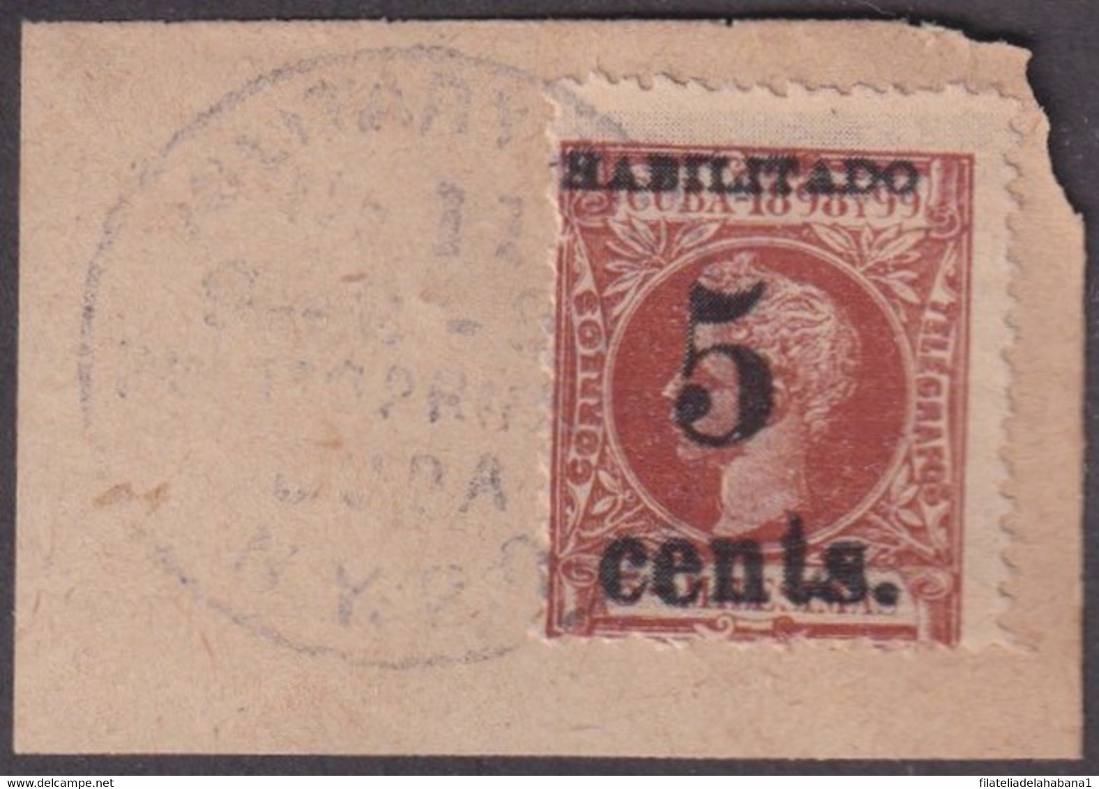 1899-624 CUBA 1899 US OCCUPATION. FORGERY PUERTO PRINCIPE. 2º ISSUE. 5c S. 3ml. USED IN FRAGMENT. MILITAR ESTATION - Usados