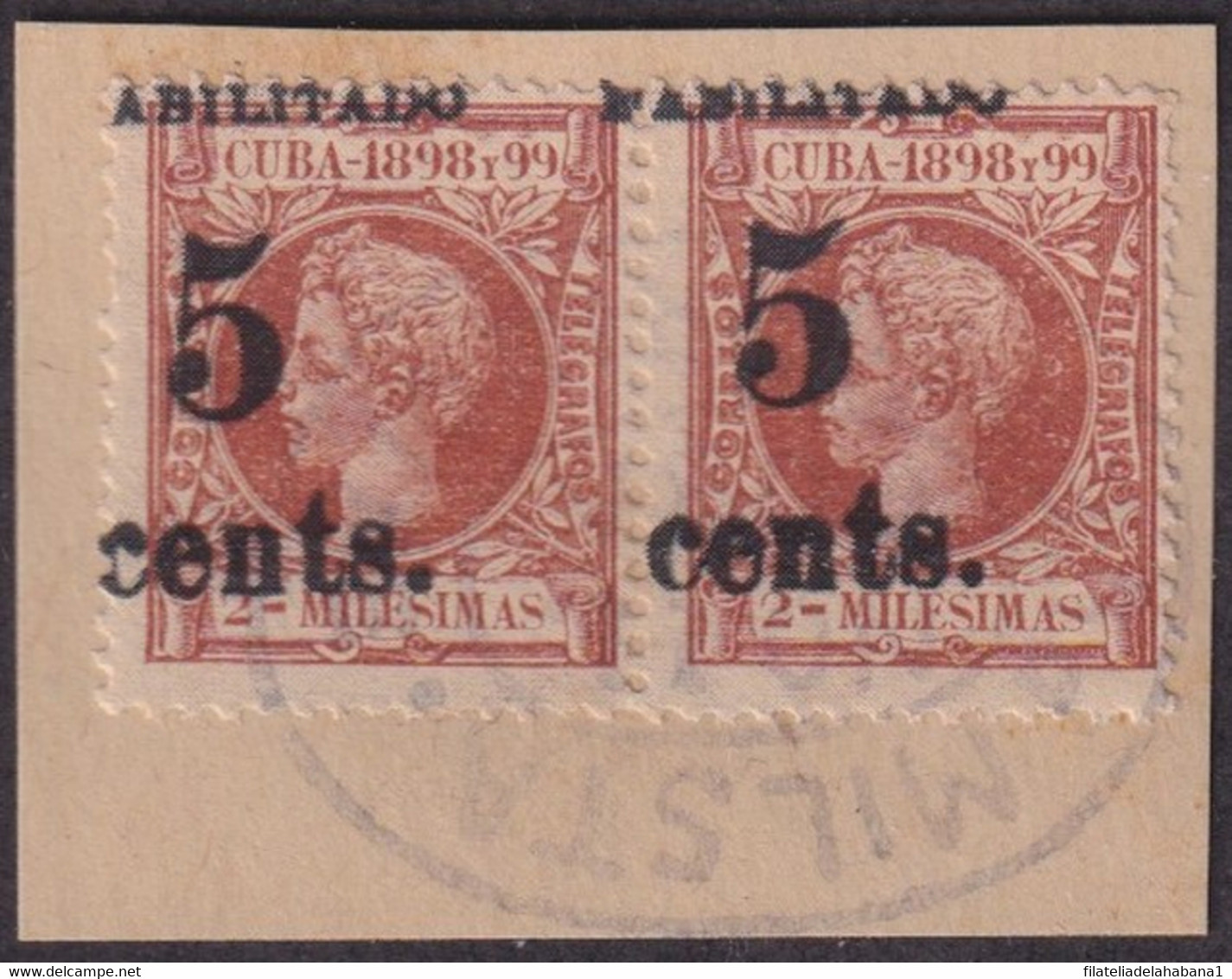 1899-627 CUBA 1899 US OCCUPATION FORGERY PUERTO PRINCIPE 2º ISSUE. 5c S. 2ml. USED IN FRAGMENT MILITAR ESTATION CANCEL - Usados