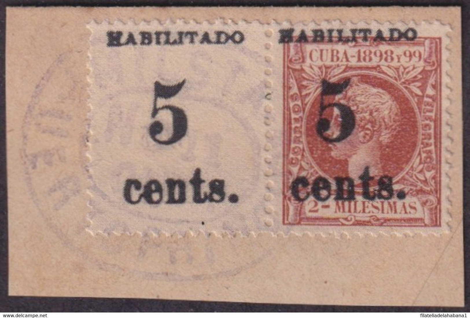 1899-628 CUBA 1899 US OCCUPATION. FORGERY PUERTO PRINCIPE 2º ISSUE 5c S. 2ml USED IN FRAGMENT MILITAR ESTATION CANCEL - Usados