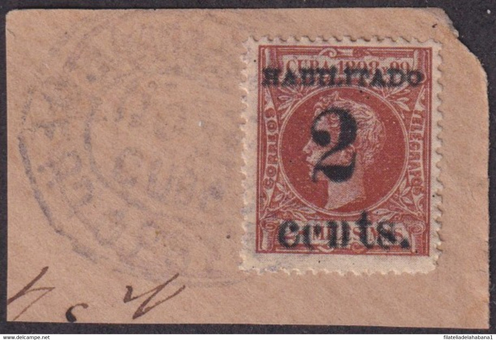 1899-629 CUBA 1899 US OCCUPATION FORGERY PUERTO PRINCIPE 1º ISSUE. 2c S. 2ml. USED IN FRAGMENT MILITAR ESTATION CANCEL - Usados