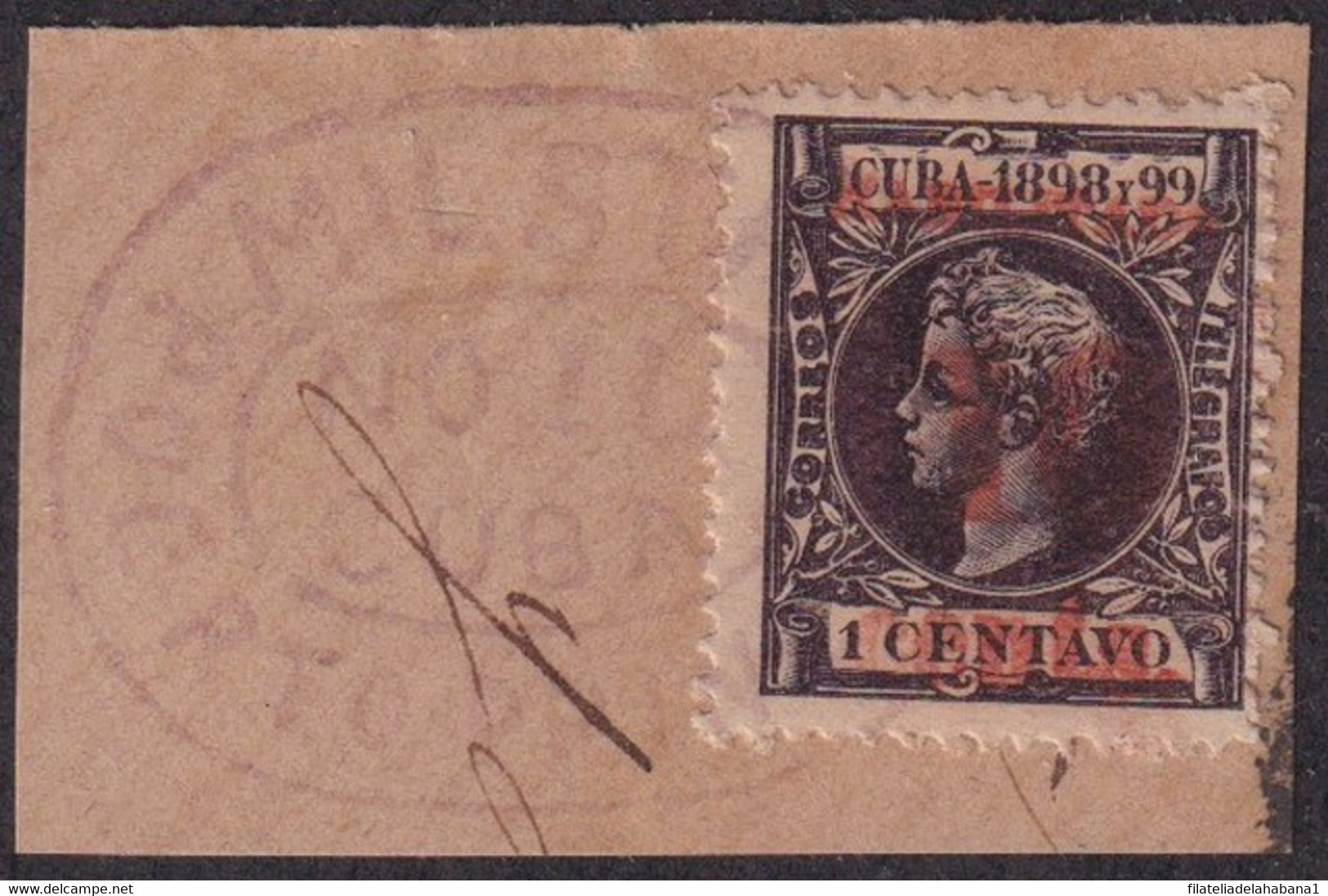 1899-630 CUBA 1899 US OCCUPATION FORGERY PUERTO PRINCIPE 4º ISSUE 10c S 1c USED IN FRAGMENT MILITAR ESTATION CANCEL - Usados