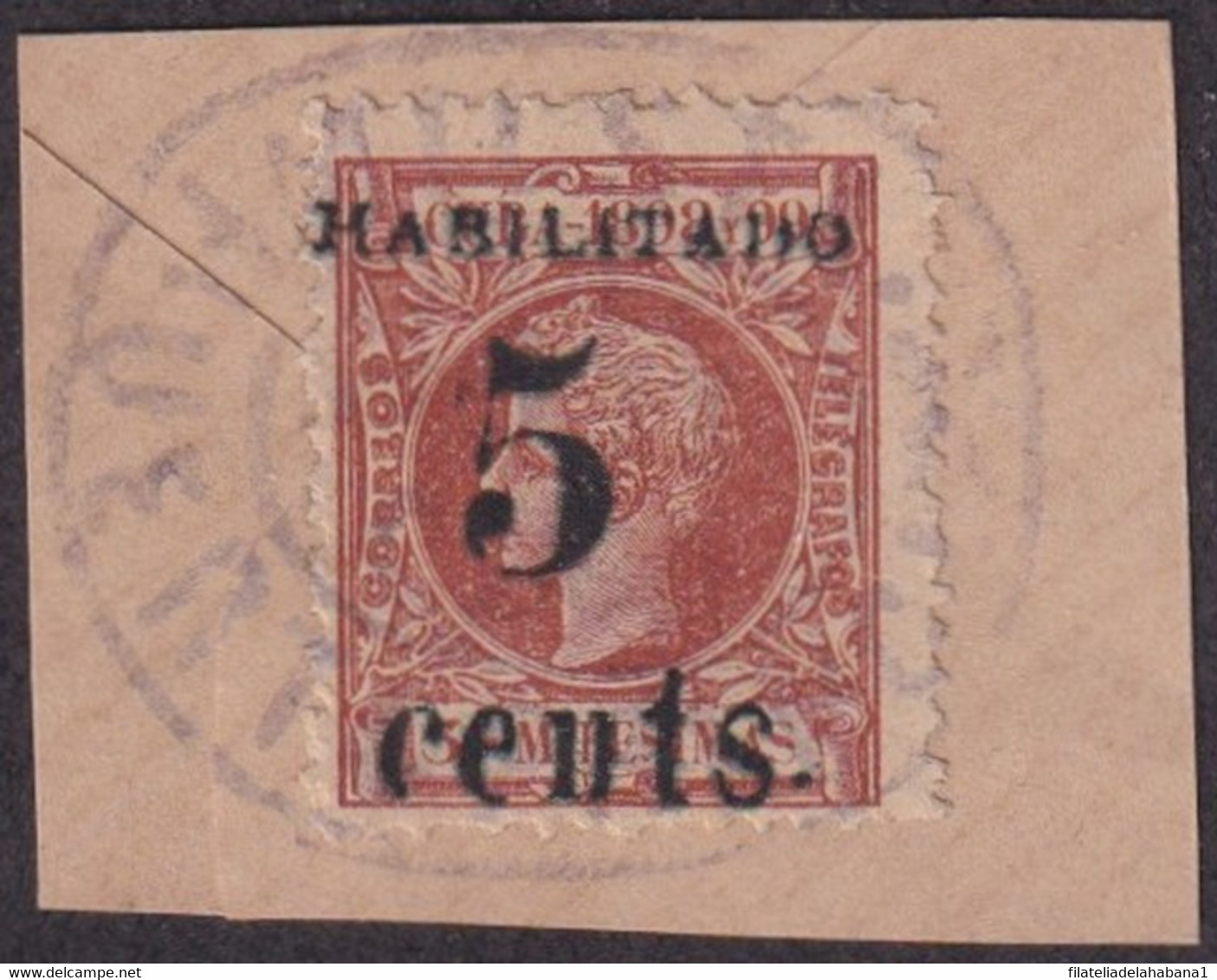 1899-635 CUBA 1899 US OCCUPATION. FORGERY PUERTO PRINCIPE 2º ISSUE 5c S 3ml USED IN FRAGMENT CANCEL - Usati