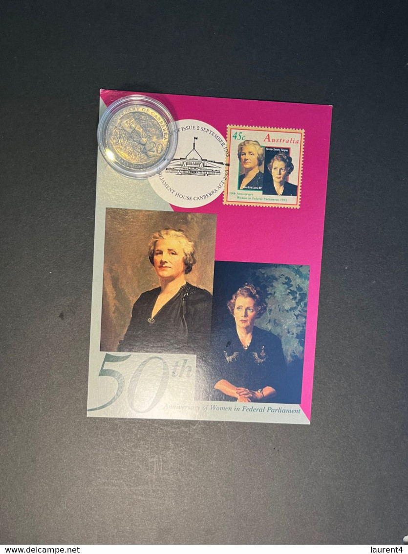 (2 N 39 A) ACT - Canberra Parliament House 1st Women - 1993 Maxicard With 2013 Canberra Centenary 20 Cent Coin - Dollar