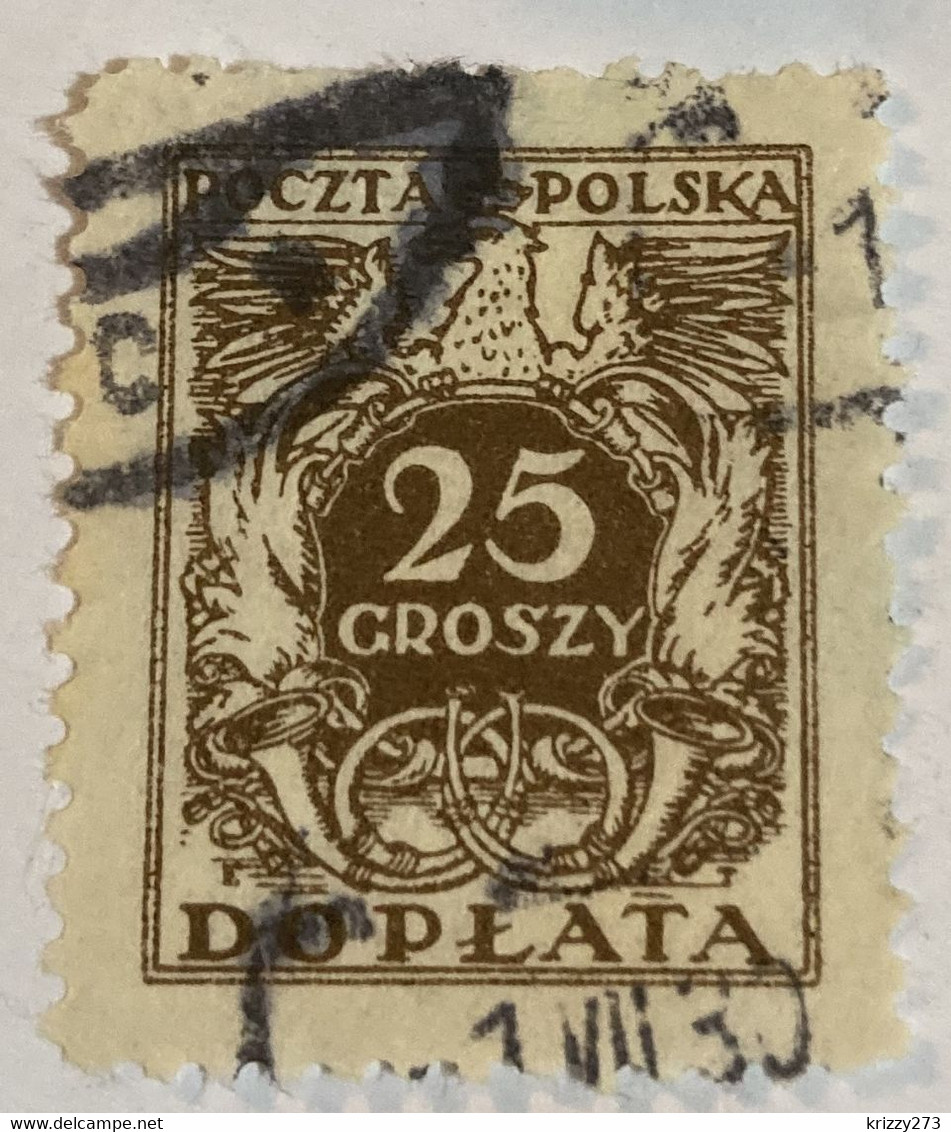 Poland 1924 Coat Of Arms & Post Horns 25gr - Used - Taxe