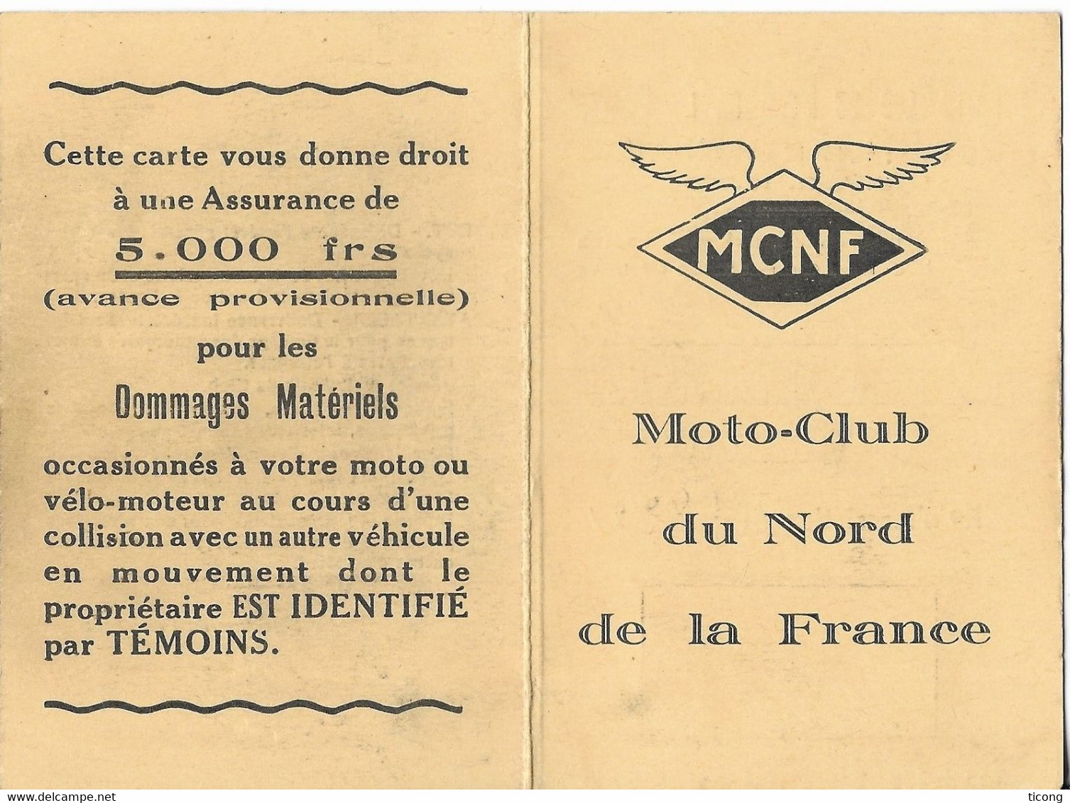 MOTO CLUB DU NORD  DE LA FRANCE ROUBAIX NORD - CARTE DE MEMBRE AVEC VIGNETTE 1953 - UN JOLI DOCUMENT A VOIR - Motos