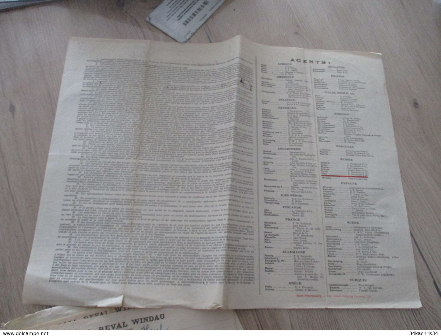 Connaissement Det Forende Dampskibs Selskab Libau Riga Reval Windau Heyl Bordeaux à Riga 1907 Verdet - Transports