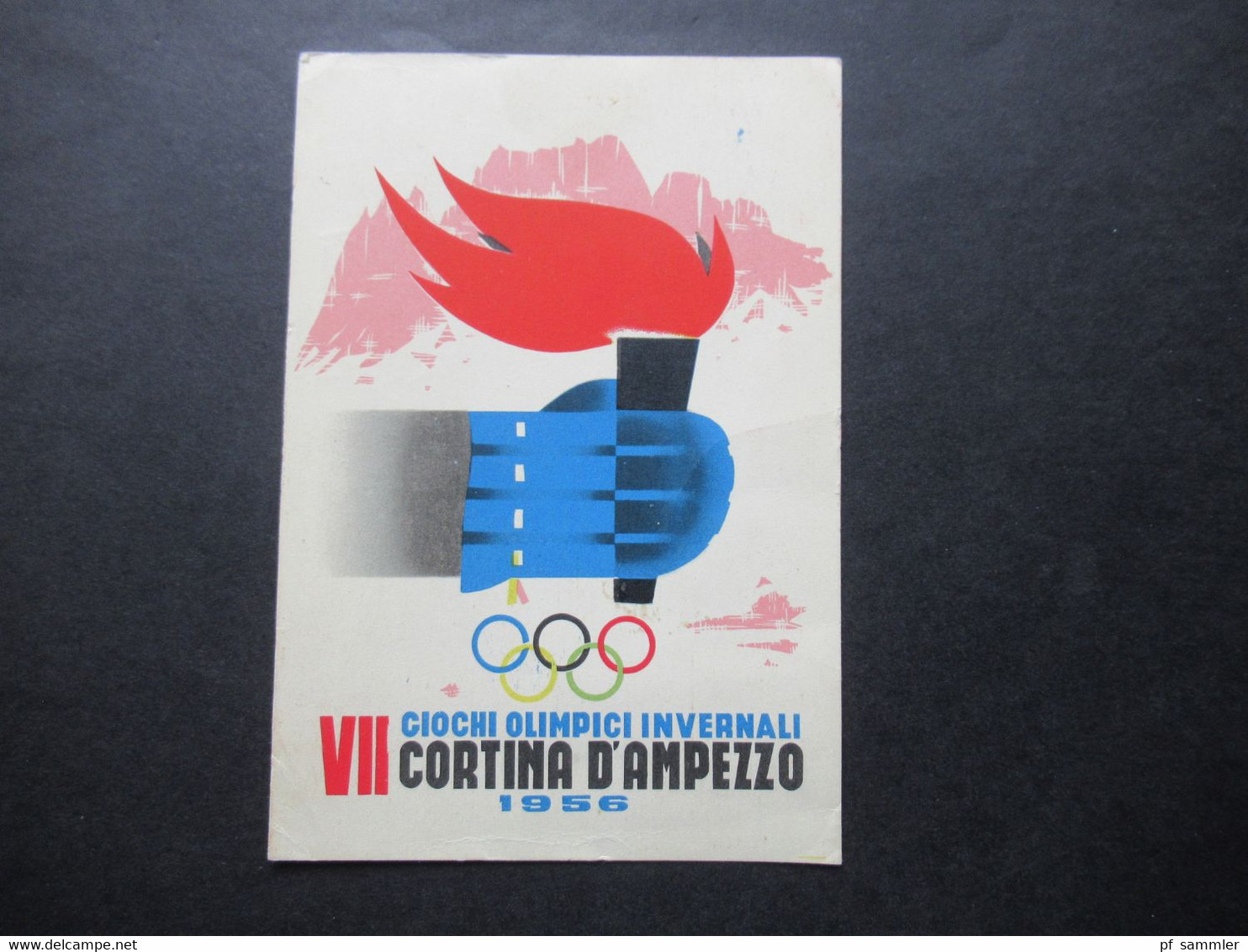 Sonder PK Italien Olympia 1956 Giochi Olimpici Invernali Cortina Mit Vignette Und Freistempel Roma Cortina D'Ampezzo - 1946-60: Marcophilia