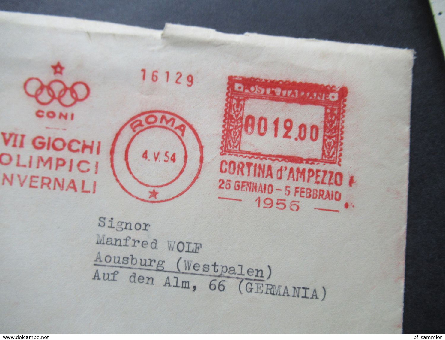 Italien Olympia 1956 Giochi Olimpici Invernali Cortina Mit Freistempel Roma Und Inhalt Kompletter Bogen Olympia Vignette - 1946-60: Marcophilia