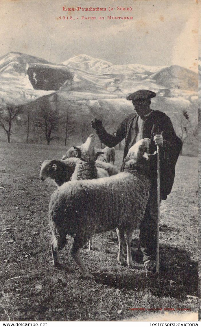 CPA - FOLKLORE - Costumes - LES PYRENEES - 1312 - Paire En Montagne - Mouton - Costumi