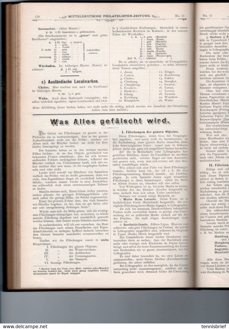 1894 bis 1908 , " Philatelisten Zeitung " von A.E. Glasewald , aus Gössnitz , 15 Bände , enorm selten !