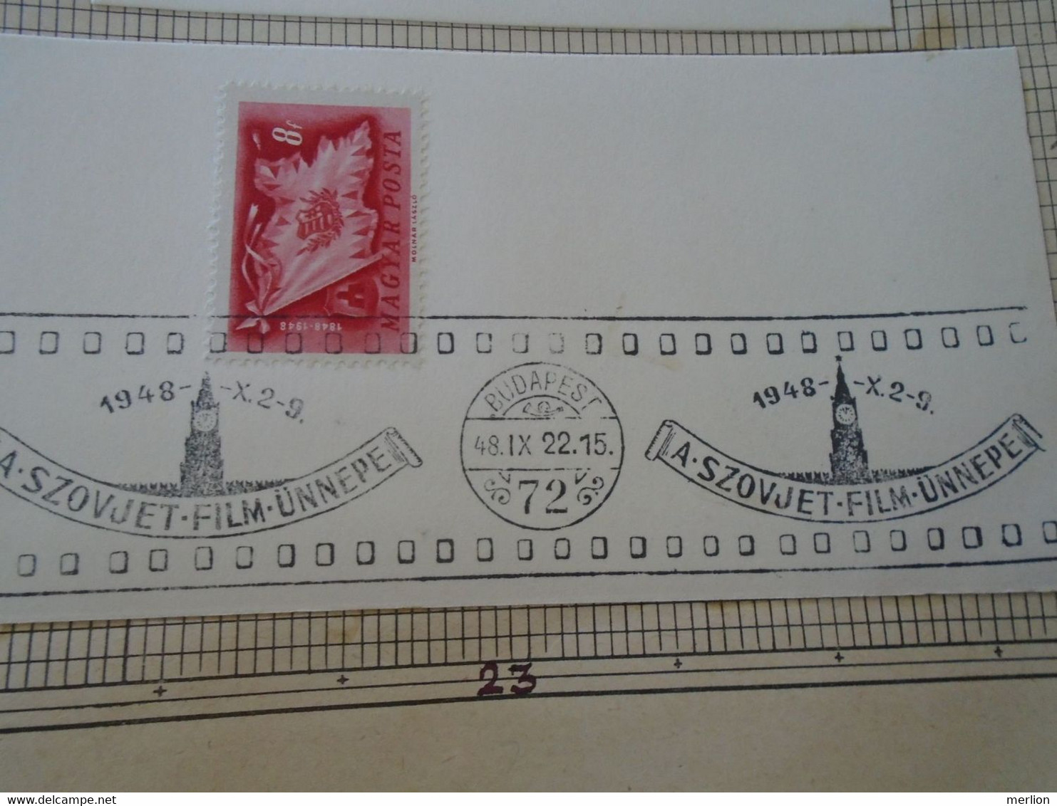 ZA414.75  Hungary   Special Postmark - 1948 X.2-9 A Szovjet Film ünnepe - Soviet Cinema - Movie Kino  Budapest 72 - Poststempel (Marcophilie)