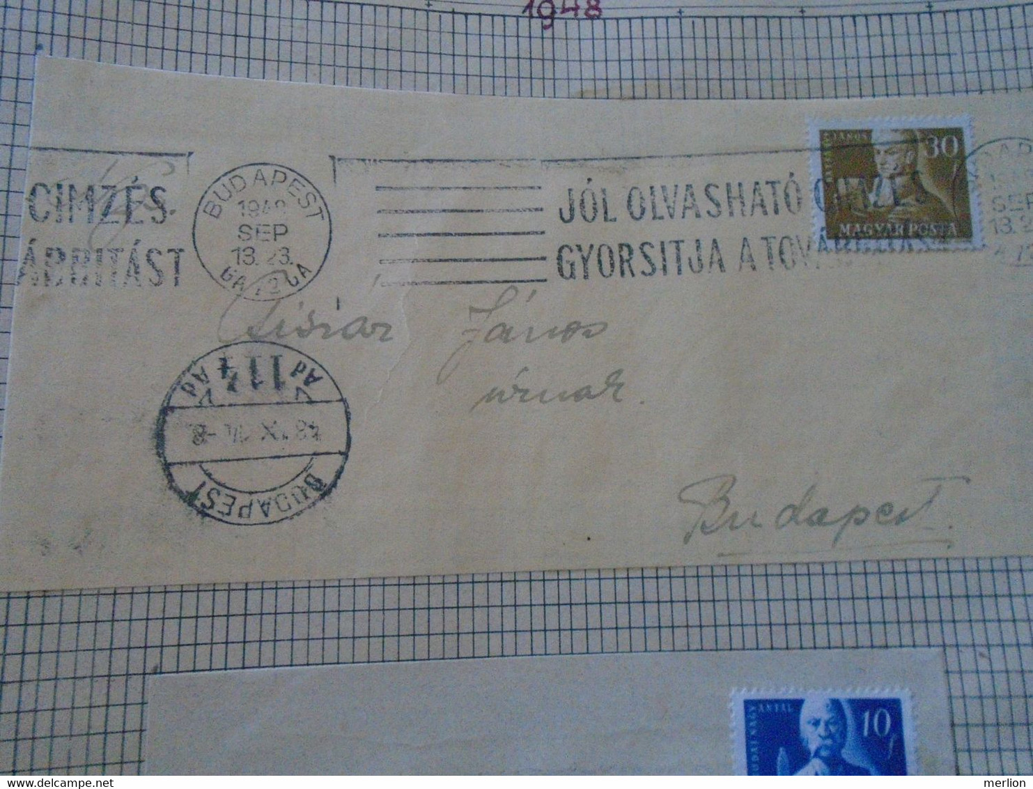 ZA414.94 Hungary Special Postmark - Jól Olvasható Címzés - Easy To Read Address 1948  Budapest - Poststempel (Marcophilie)