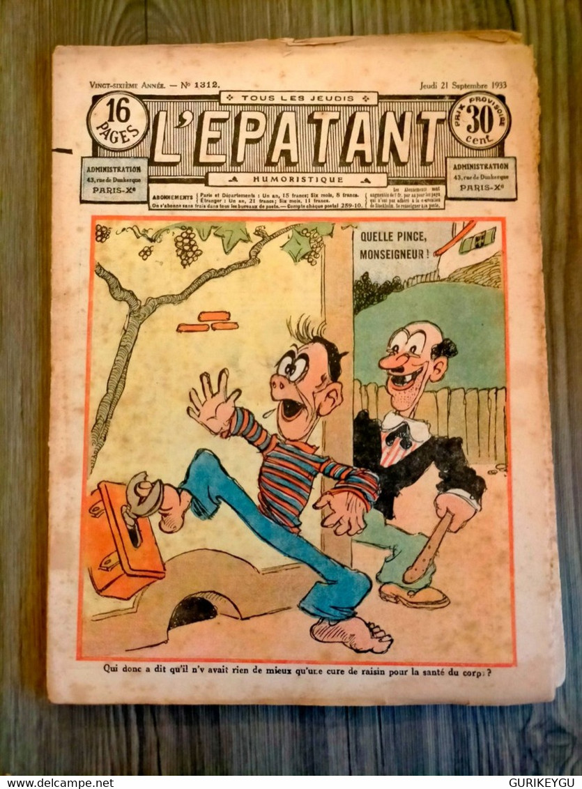 L'épatant N° 1312 LES PIEDS NICKELES FORTON  CALLAUD 21/09/1933 Pub POULAIN - Pieds Nickelés, Les