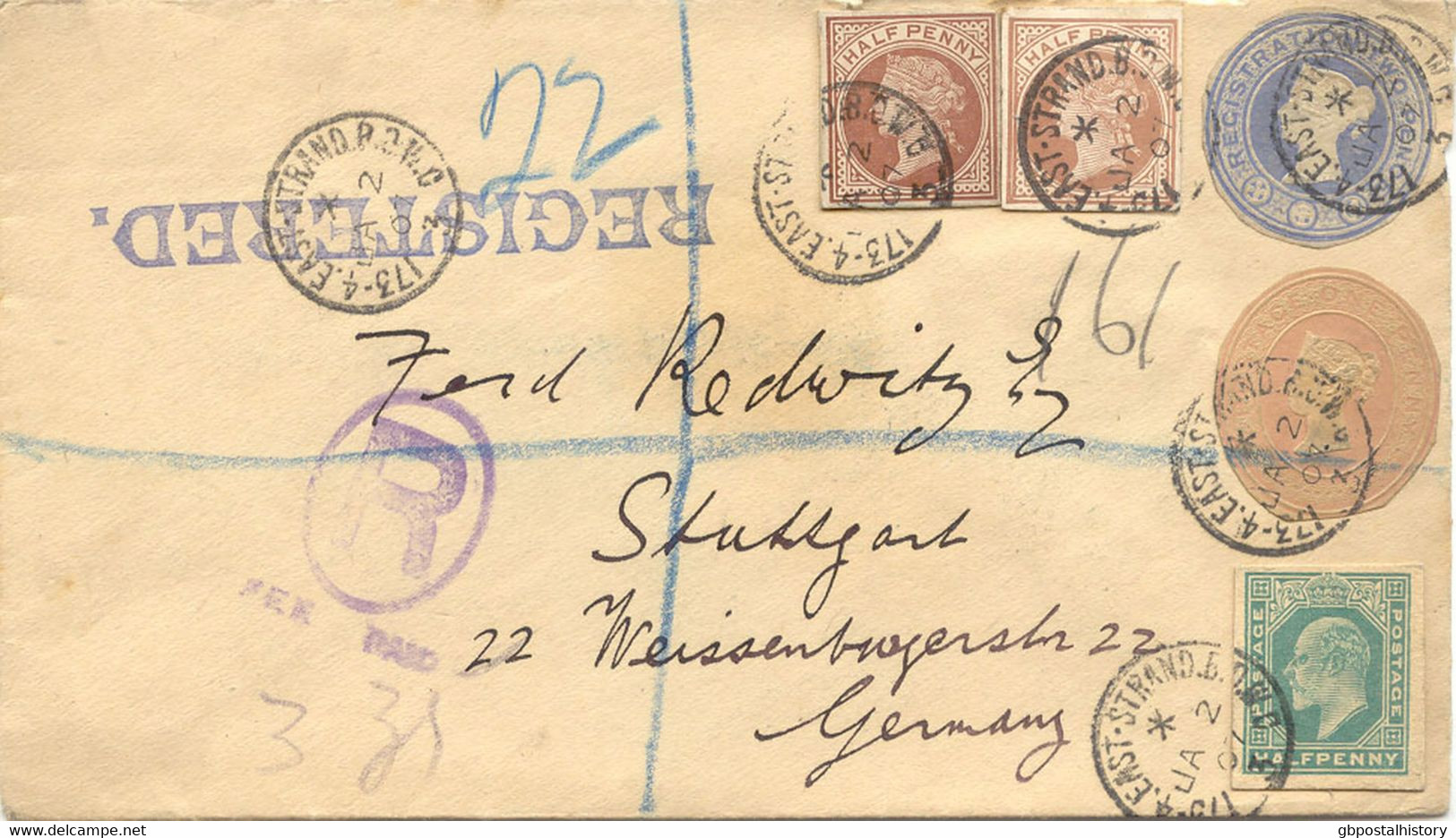 GB 1907 QV ½d Brown (2 X Different Cut-outs From Postcards) Together With QV 1d Pink Envelope-cut-out And QV 2d Blue Cut - Cartas & Documentos