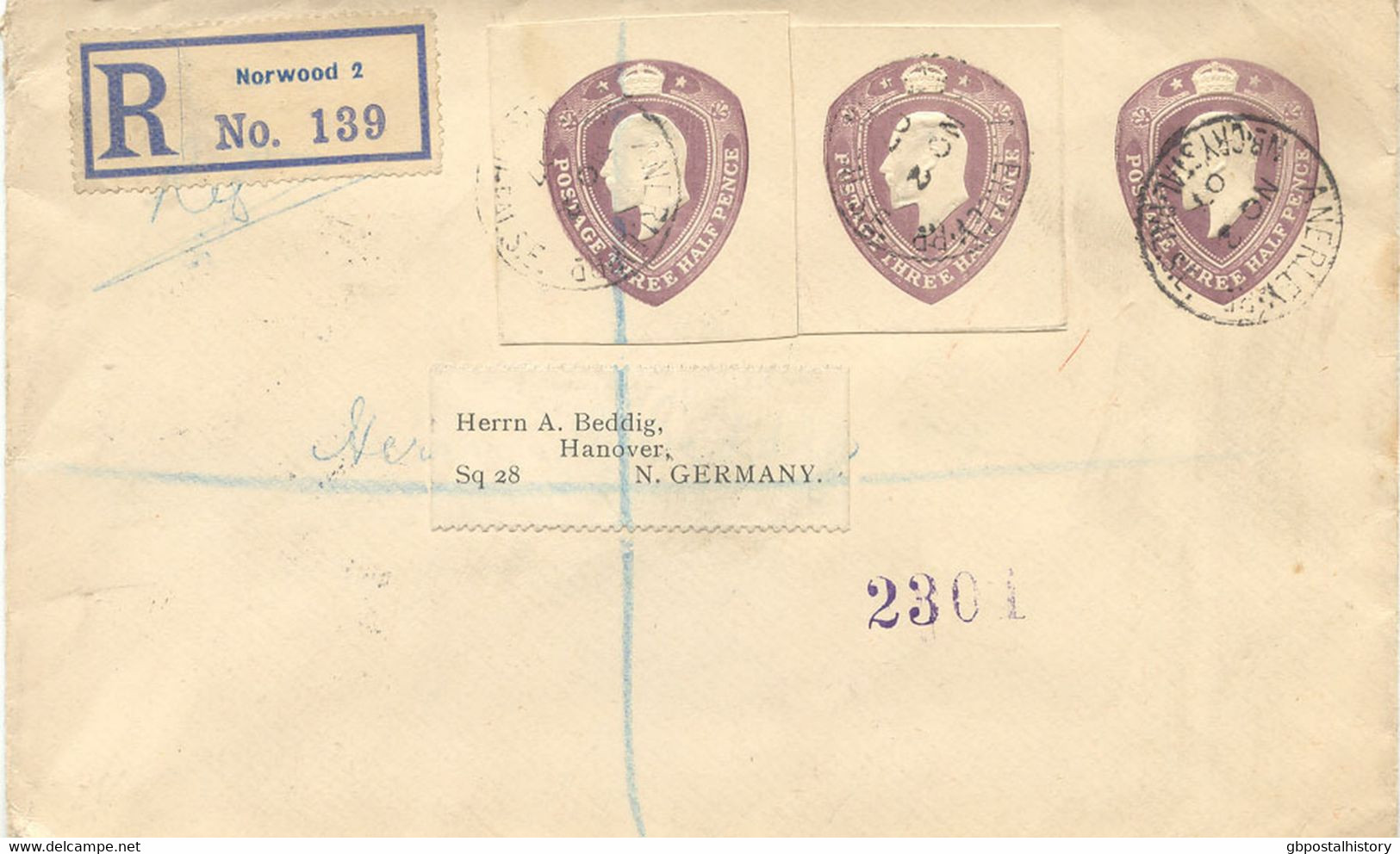 GB 1907 King Edward VII 1½d Purple Superb Postal Stationery Envelope Printed To Private Order Together With Ditto Two - Brieven En Documenten