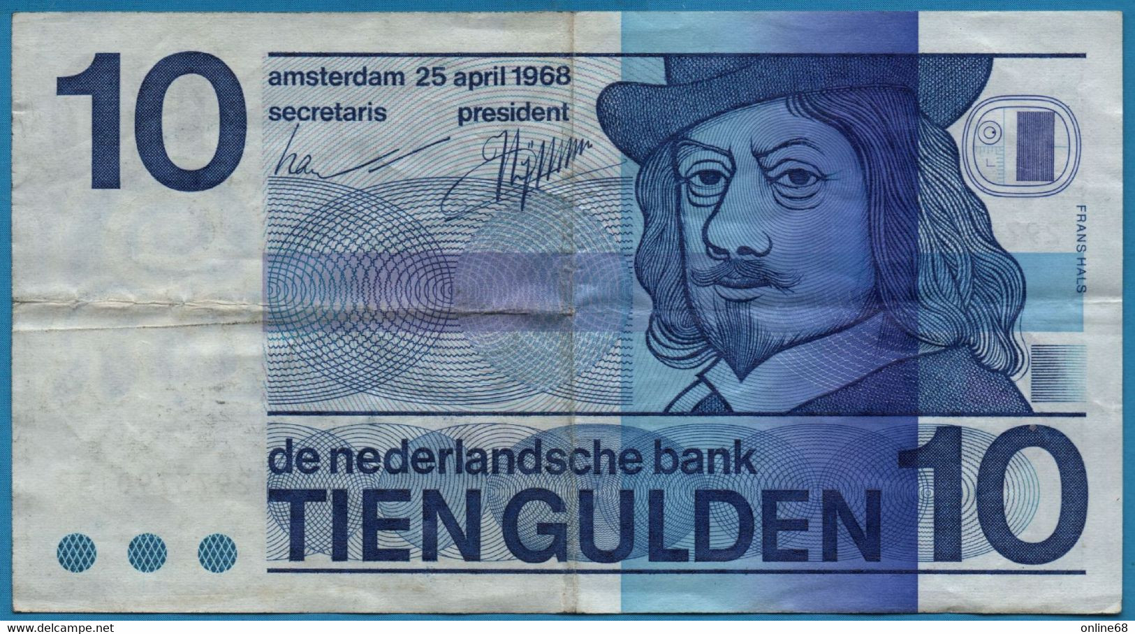 NETHERLAND 10 GULDEN 25.04.1968 # 2973790152 P# 91b  Frans Hals - 10 Gulden