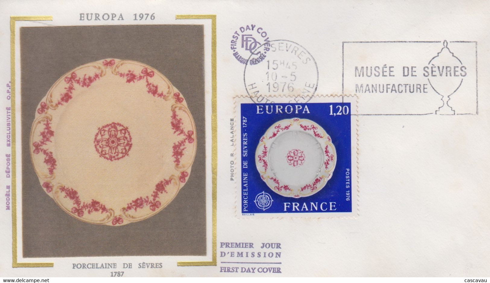 Enveloppe  FDC  Oblitération   Flamme   FRANCE    EUROPA   Porcelaine  De  SEVRES  1976 - 1976