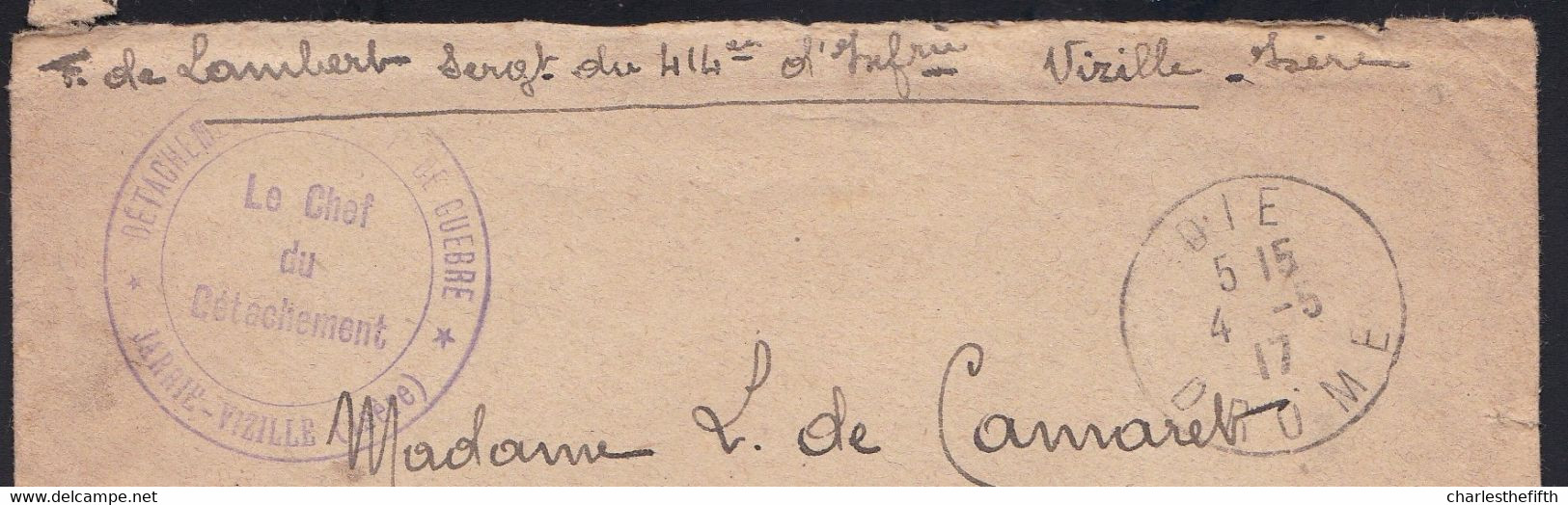 JARRIE - VIZILLE (  PRISONNIERS DE GUERRE ISERE ) MAI 1917 LETTRE ERRANTE DE SERGENT DU 414 INFANTERIE - VOIR EXPL. RARE - Guerra Del 1914-18