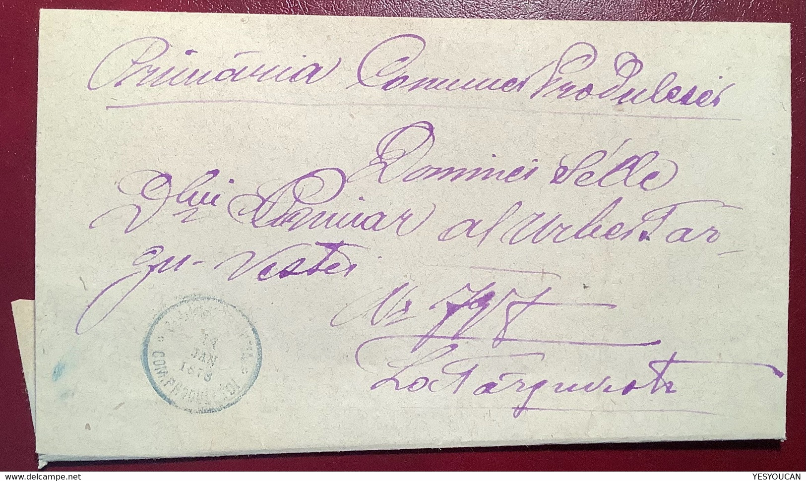 "COM.PRODULESEI 1878" RARE RURAL POSTMARK Cover   ( Romania Roumanie Lettre - 1858-1880 Moldavië & Prinsdom