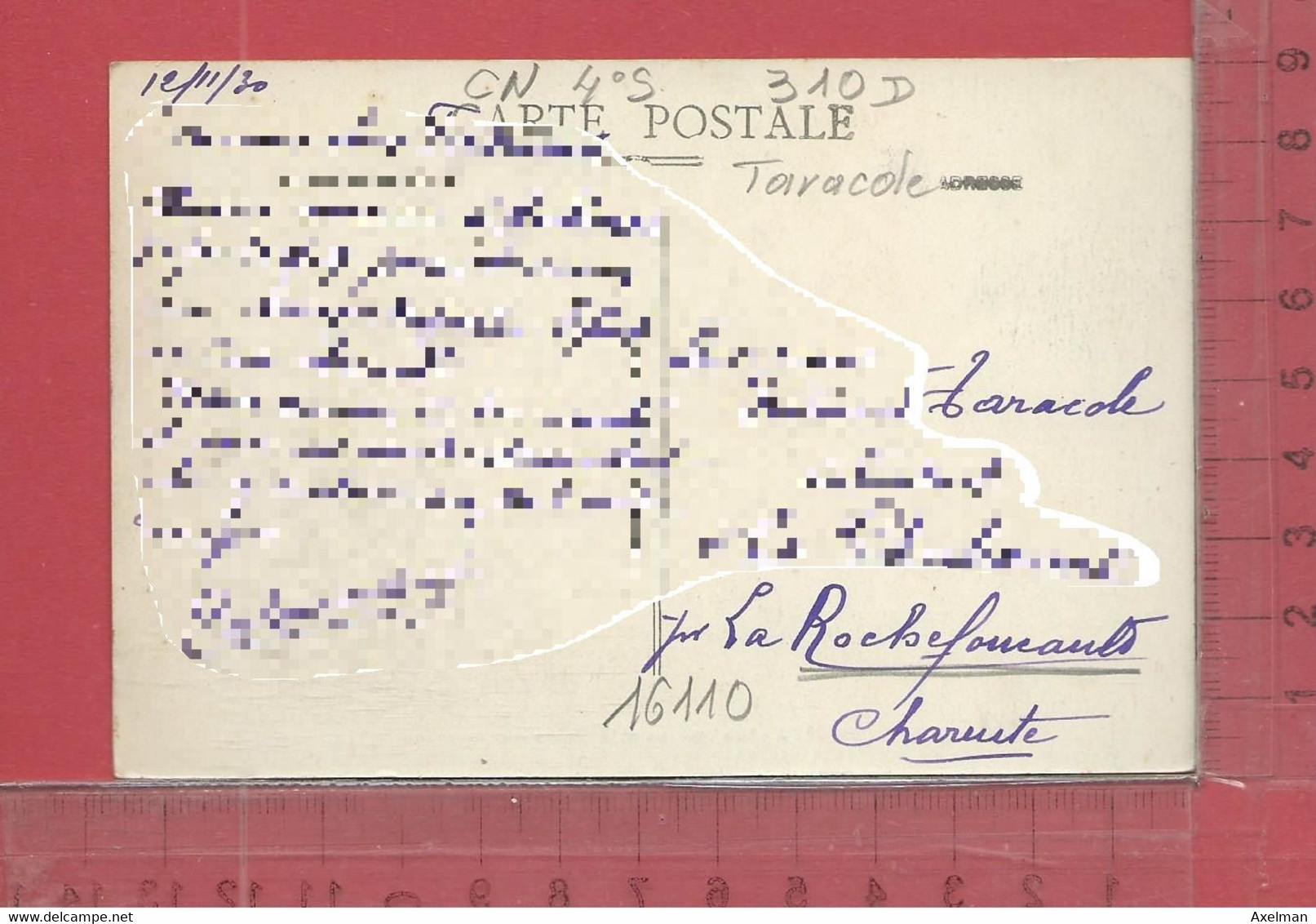 CARTE NOMINATIVE : TARACOLE  à  16110  La Rochefoucault - Genealogy