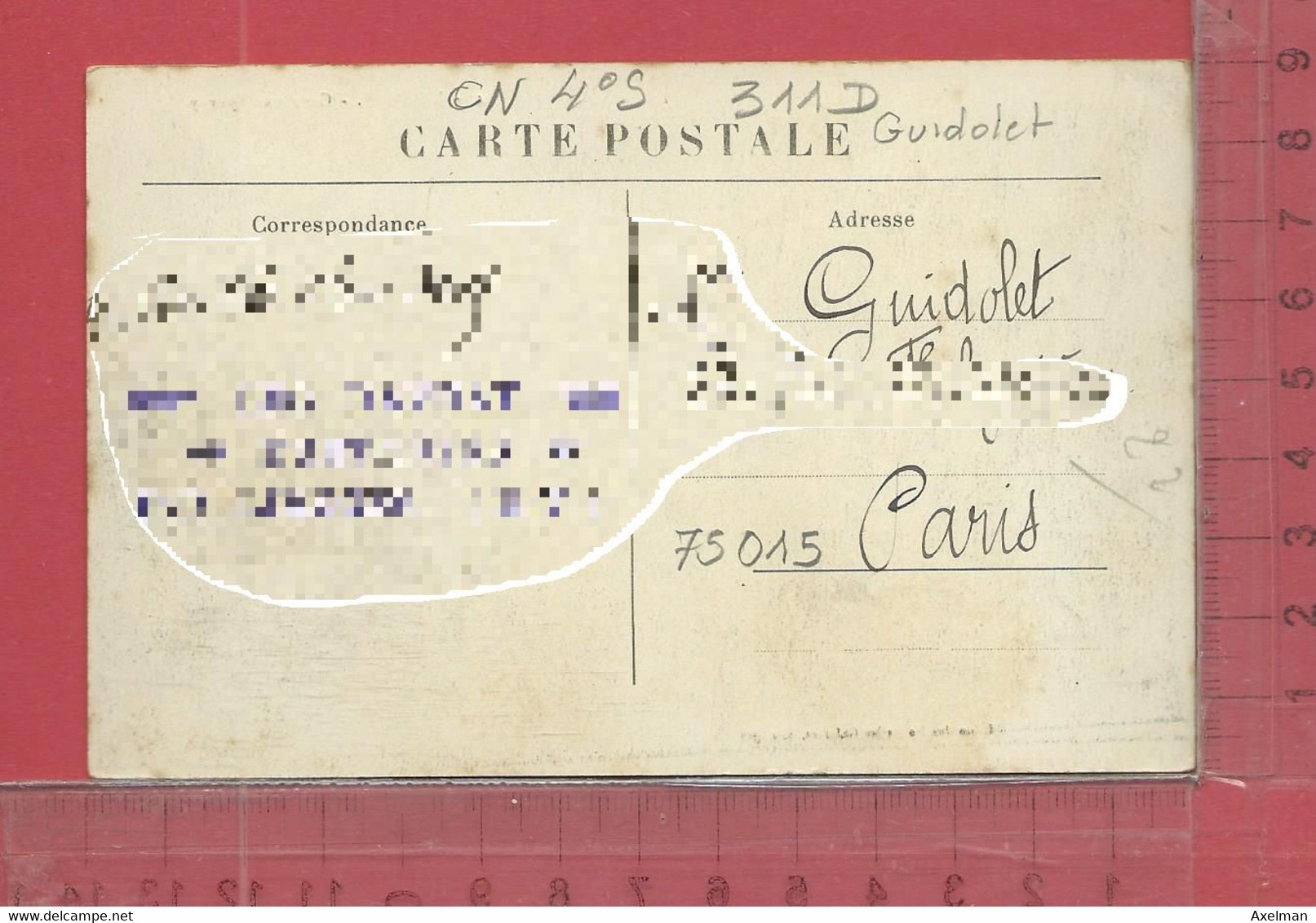 CARTE NOMINATIVE : GUIDOLET  à  75015  Paris - Genealogy