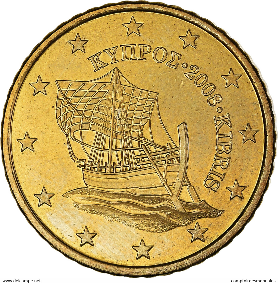 Chypre, 50 Euro Cent, Kyrenia Ship, 2008, SPL+, Or Nordique - Zypern