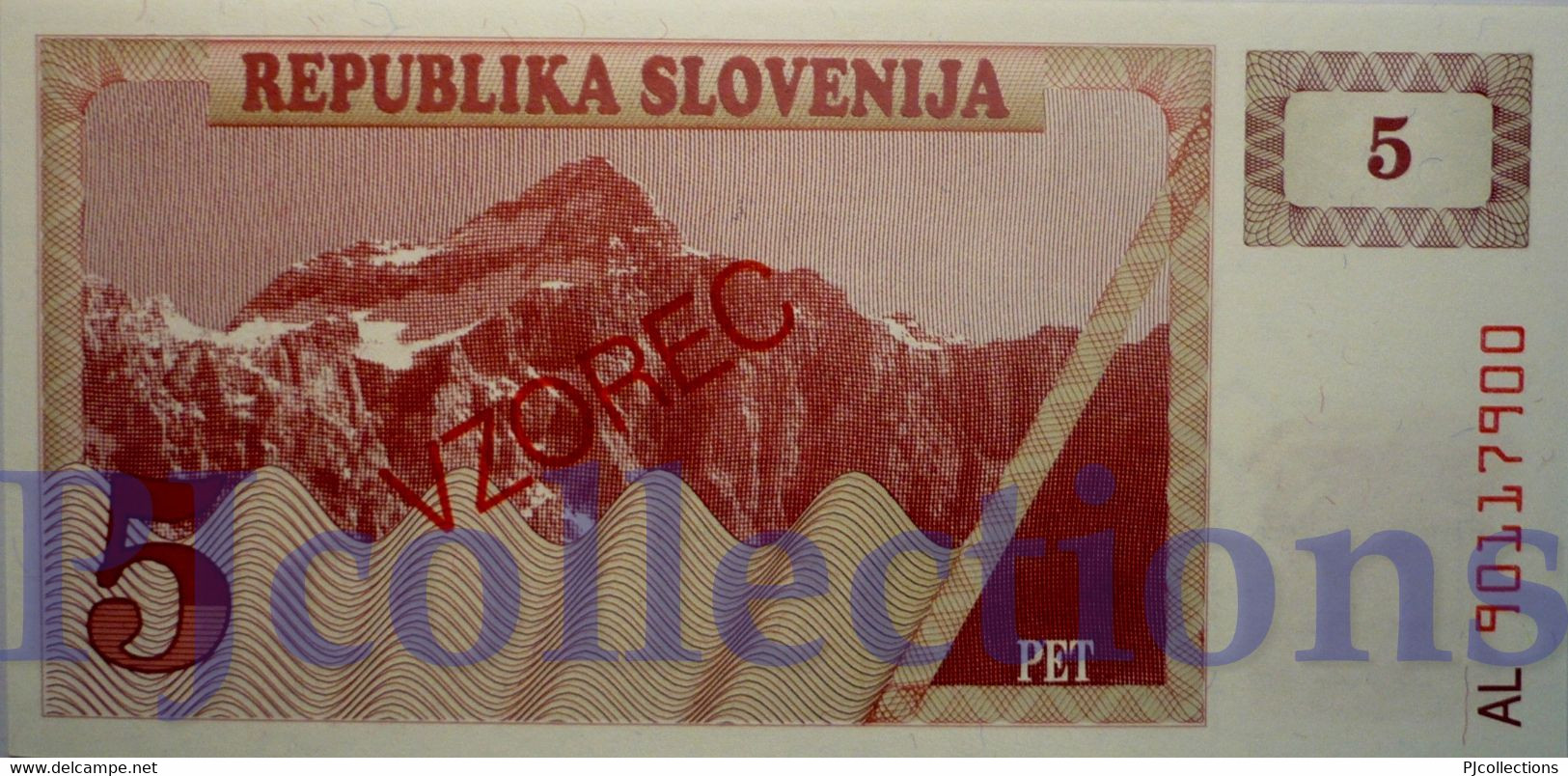 SLOVENIA 5 TOLARJEV 1990 PICK 3s1 SPECIMEN UNC - Slovénie