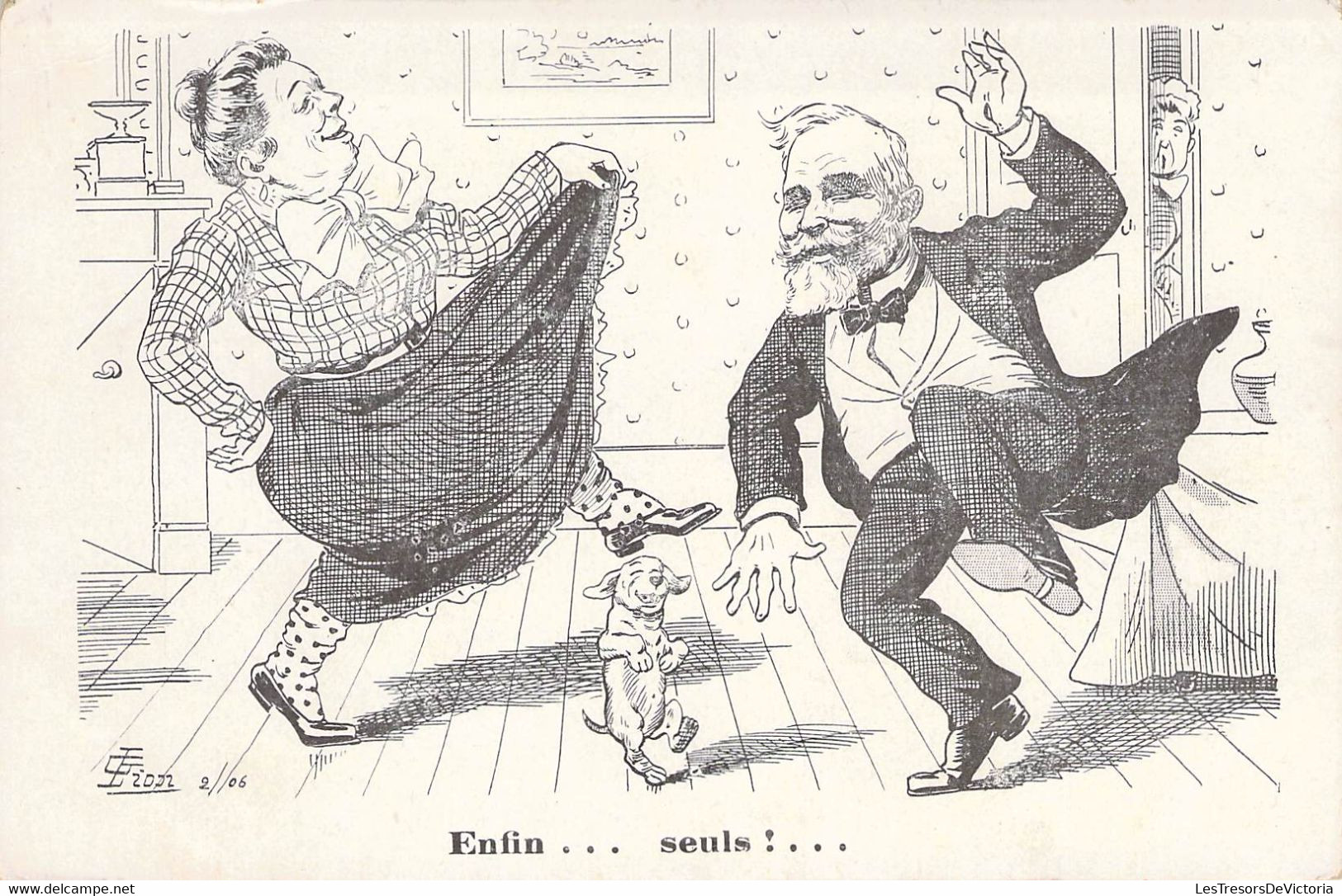 CPA Thèmes - Politique - Enfin... Seuls ! ... - F. Pion - Illustration - Animée - Chiens - Danse - Satirical