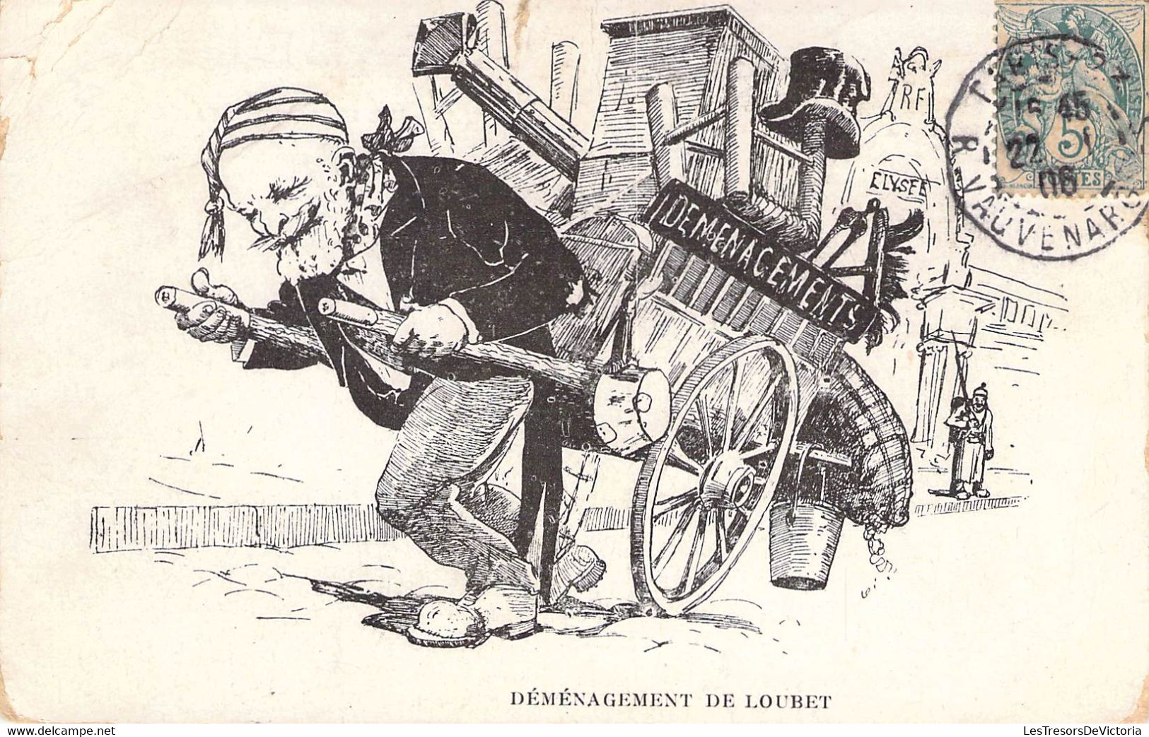 CPA Thèmes - Politique - Déménagement De Loubet - Illustration - Elysée - Oblitérée 1906 - Animée - Satirische