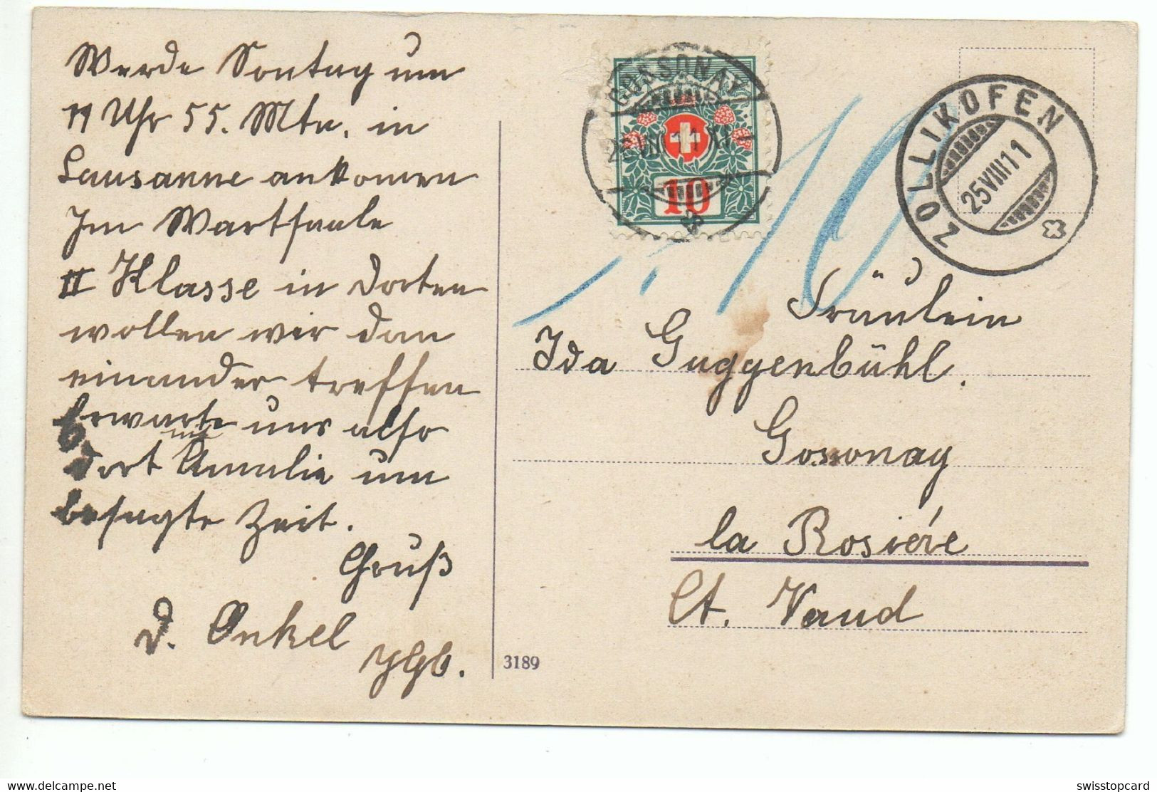 BERN Bundeshaus & Münster Gel. 1911 V. Zollikofen N. Gossonay Nachporto 10Rp - Zollikofen