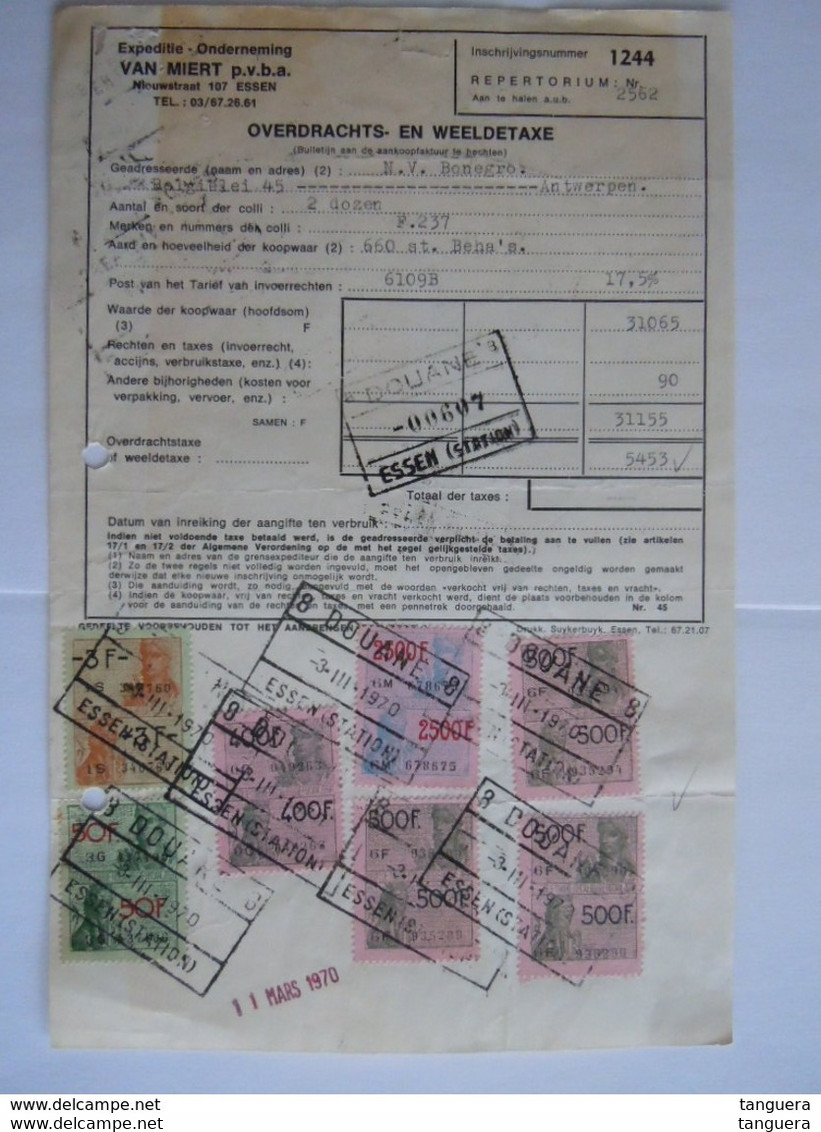 1970 Bulletin Overdrachts- En Weeldetaks Douane Essen (station) 5453 Fr - Documentos