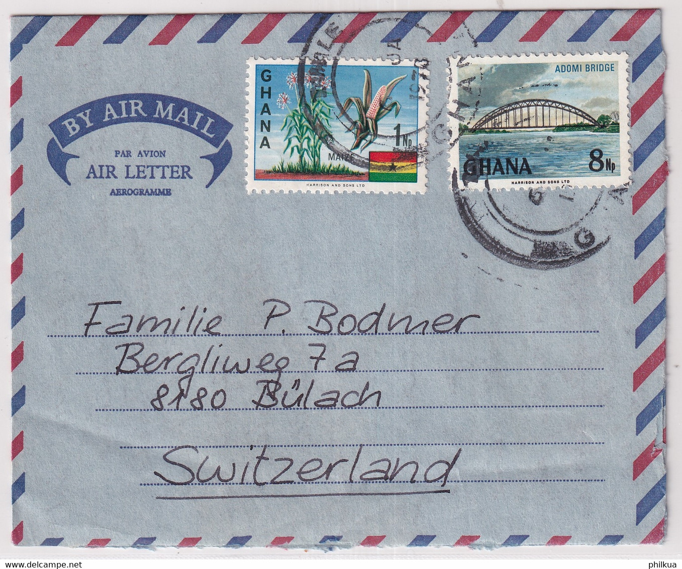 MiNr. 297, 302 Ghana 1967, 1. Juni. Freimarken: Nationale Symbole Auf Bedarfsluftpostbrief In Die Schweiz Gelaufen - Ghana (1957-...)