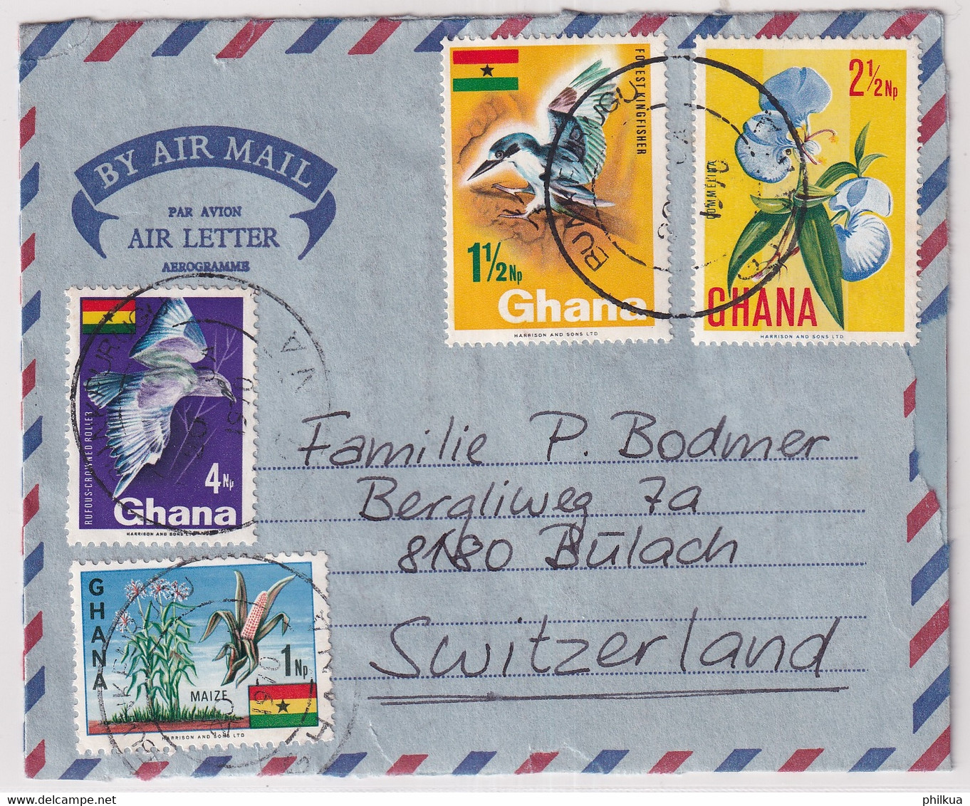 MiNr. 297-298, 300, 314 Ghana 1967, 1. Juni. Freimarken: Nationale Symbole Bedarfsluftpostbrief In Die Schweiz Gelaufen - Ghana (1957-...)