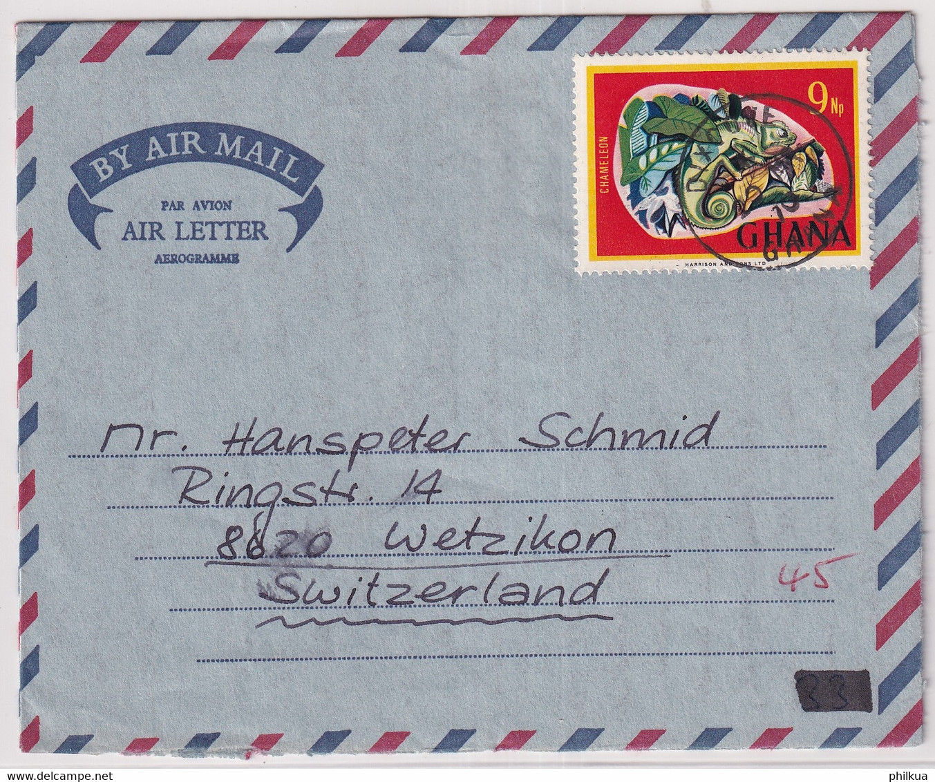 MiNr. 315 Ghana 1967, 1. Juni. Chamäleon (Chamaeleo Sp.) Bedarfsluftpostbrief In Die Schweiz Gelaufen - Ghana (1957-...)