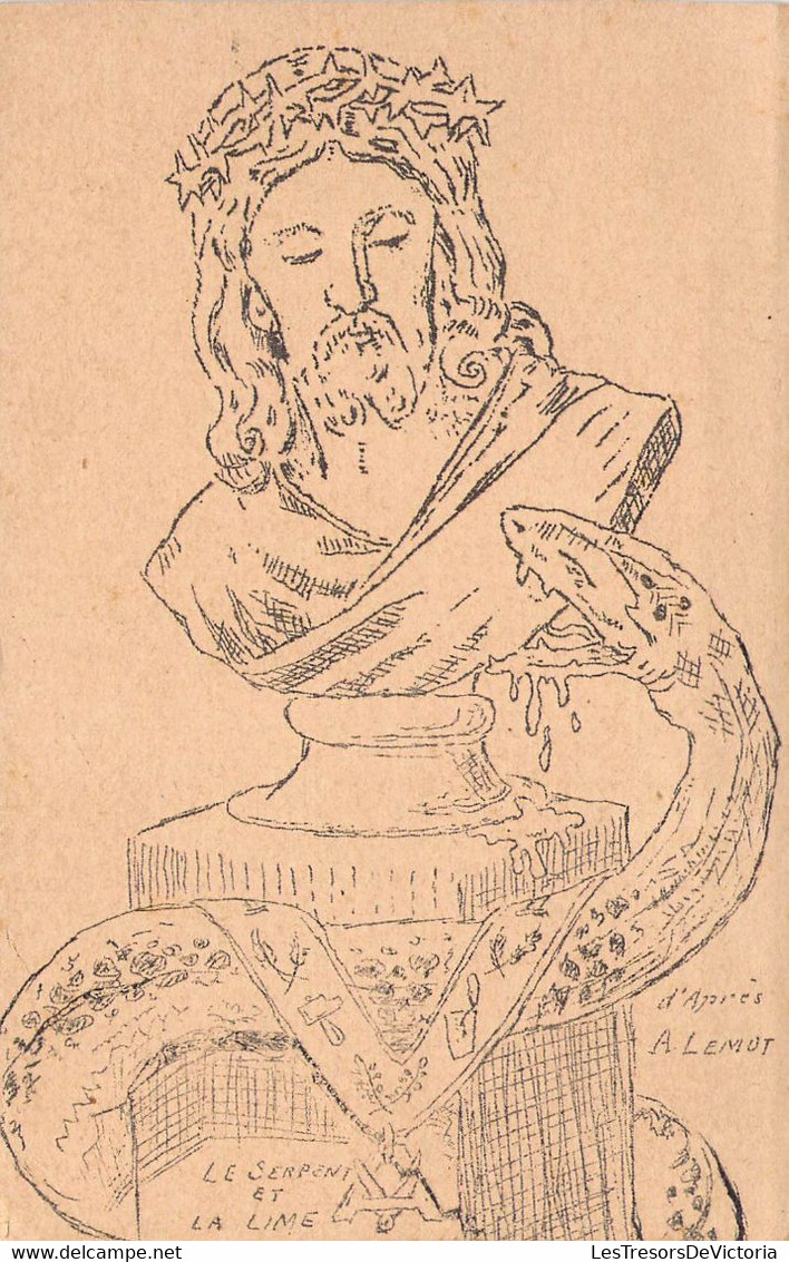 CPA Thèmes  - Politique - Le Serpent Et La Lime - D'après A. Lemut - Illustration - Symbole Franc Maçon - Buste Christ - Satira