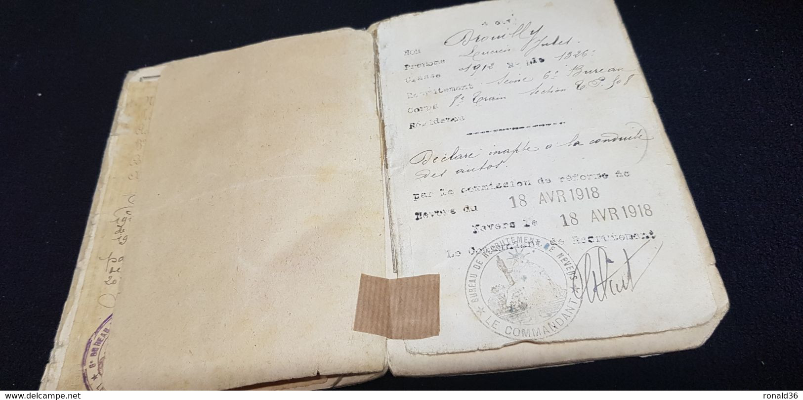 Livret Militaire Lucien Jules Jean DROUILLY 19è ESCADRON DU TRAIN Exempté 1912 6 Parc Automobile Service Auxiliaire 1917 - Documents