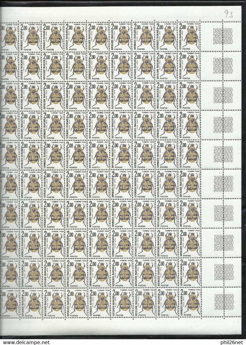 Feuilles entières de 100 Taxes N° 103 à 108 Insectes Neufs * * TB/MNH VF voir scans SOLDES moins que la la faciale ! ! !