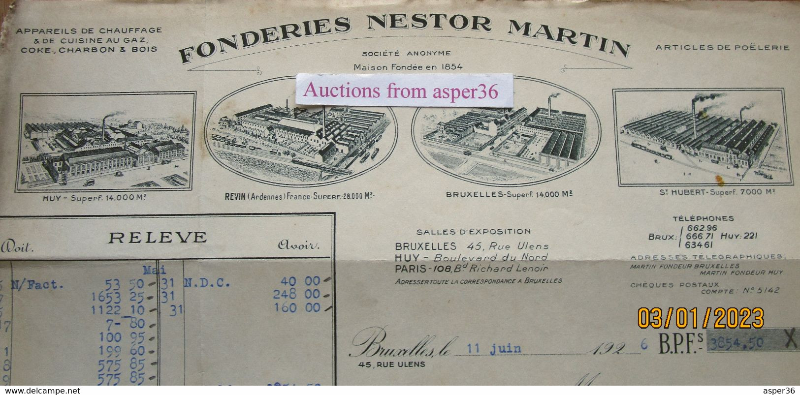 Fonderies Nestor Martin, Usines à Bruxelles, St Hubert, Huy & Revin En France 1926 - 1900 – 1949