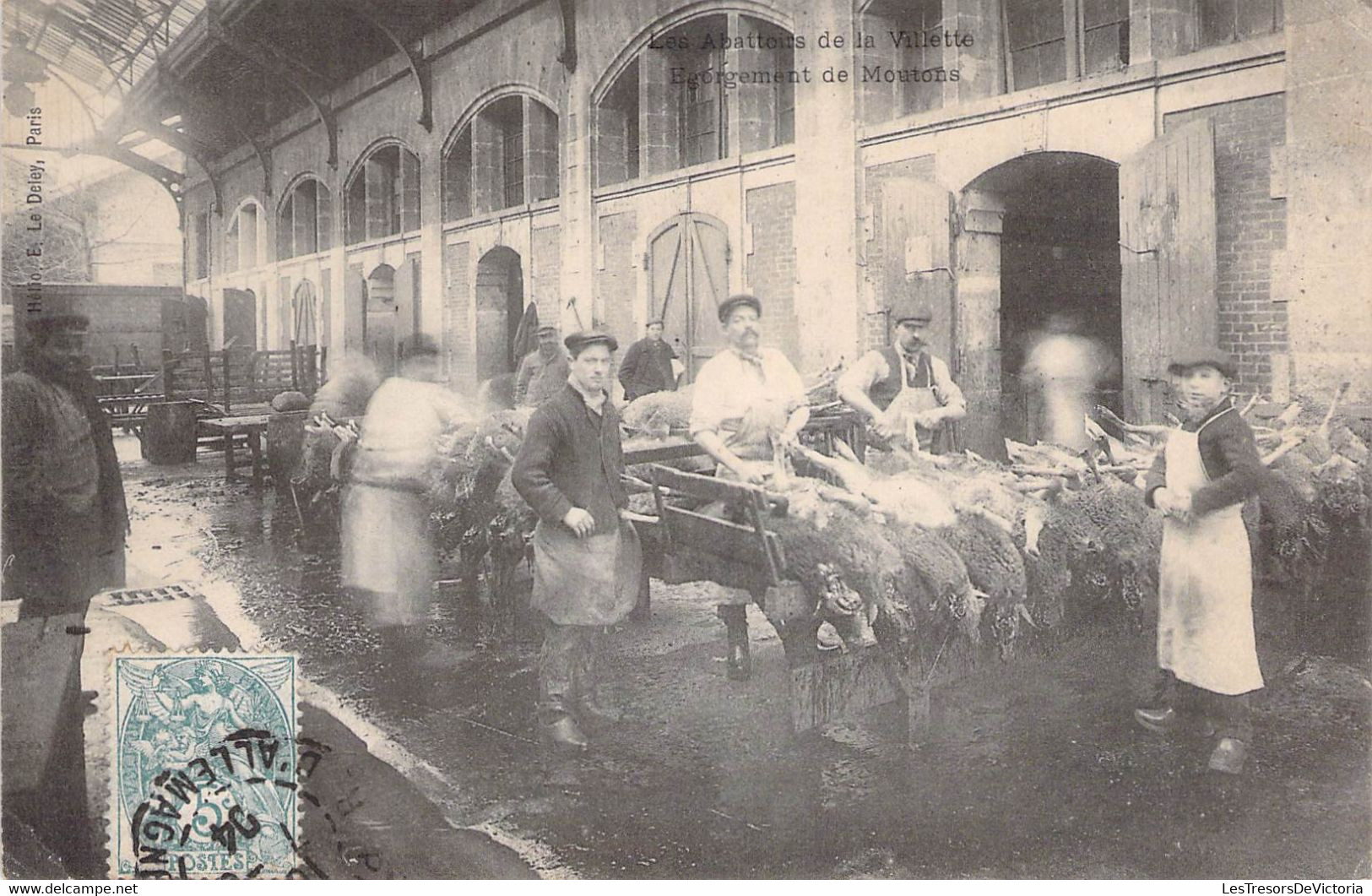 CPA Thèmes - Métiers - Les Abattoirs De La Villette - Egorgement De Moutons - Hélio. E. Le Deley - Oblitérée 1904 Yonne - Autres & Non Classés