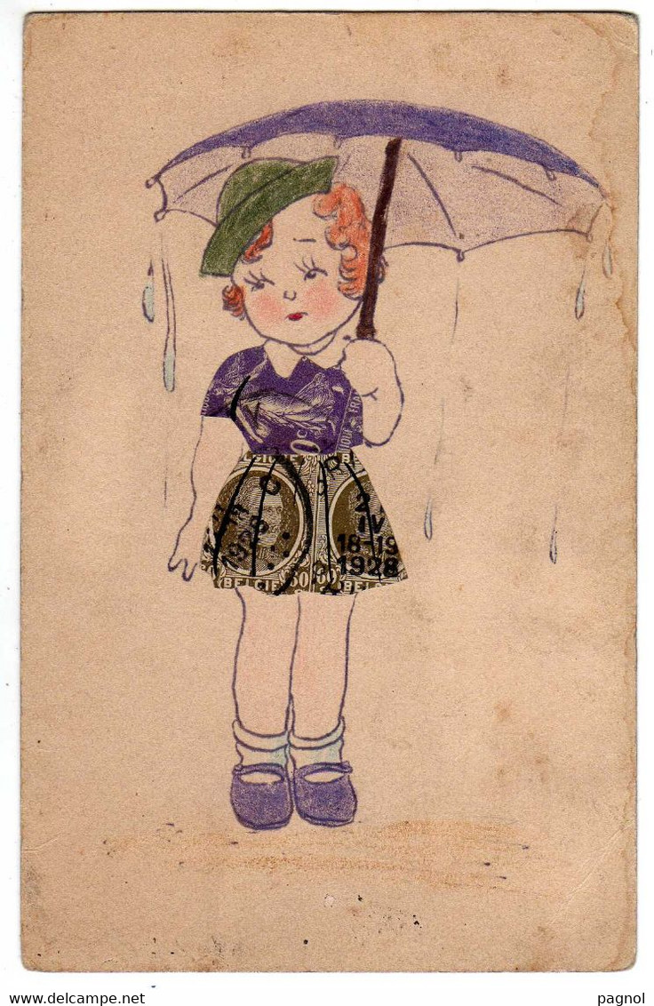 Fantaisies : Carte Avec Découpis Timbres : Enfant Avec Parapluie - Stamps (pictures)