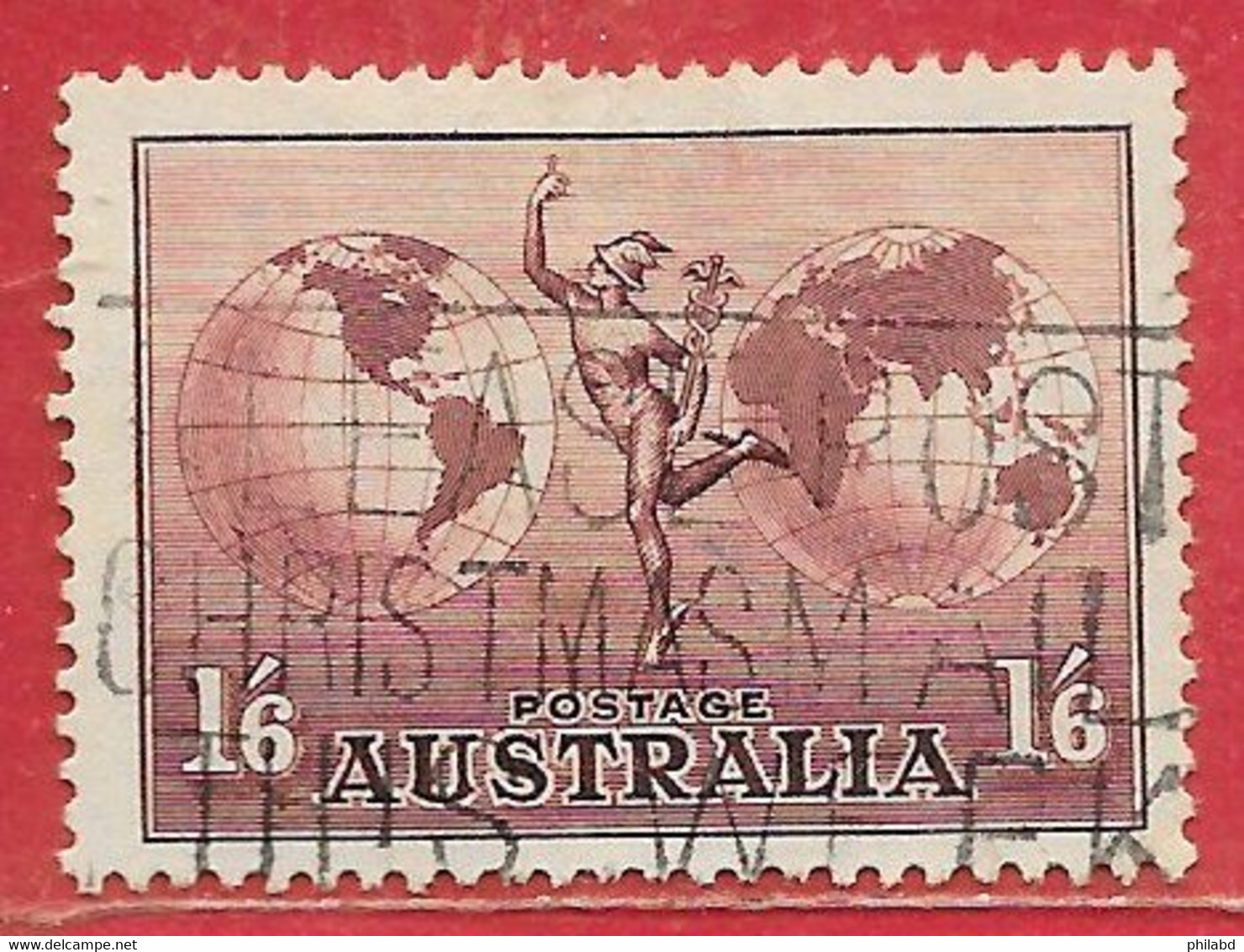 Australie PA/AM N°6 1S6p Brun-lilas1937 Mythologie Mercure O - Gebraucht