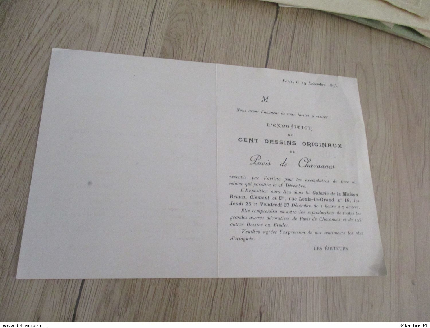 Invitation Vernissage Exposition Puvis De Chavannes 1895 Galerie Braun Clément - Historical Documents